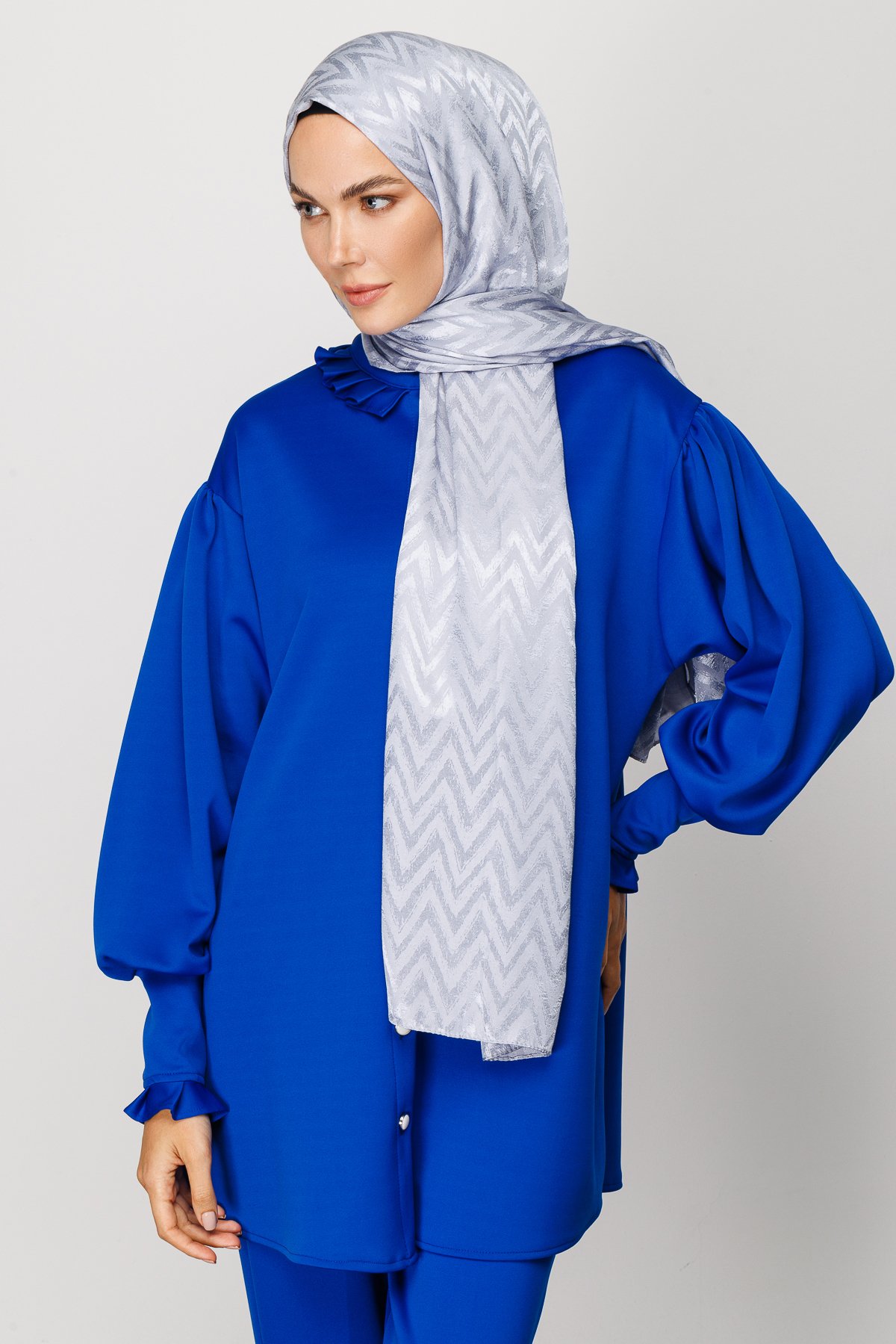 Zigzag Pattern Shiny Jacquard Shawl - Silver