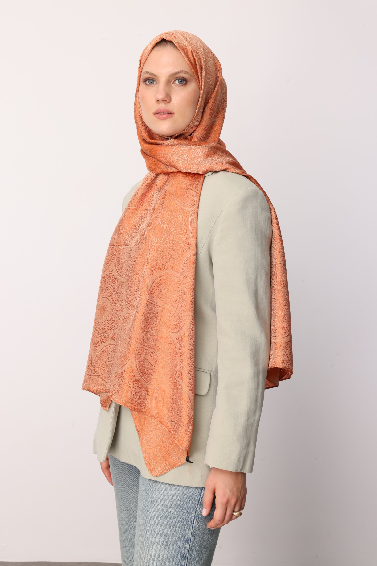 Shline Line Viscose Shawl - Mink-Cinnamon