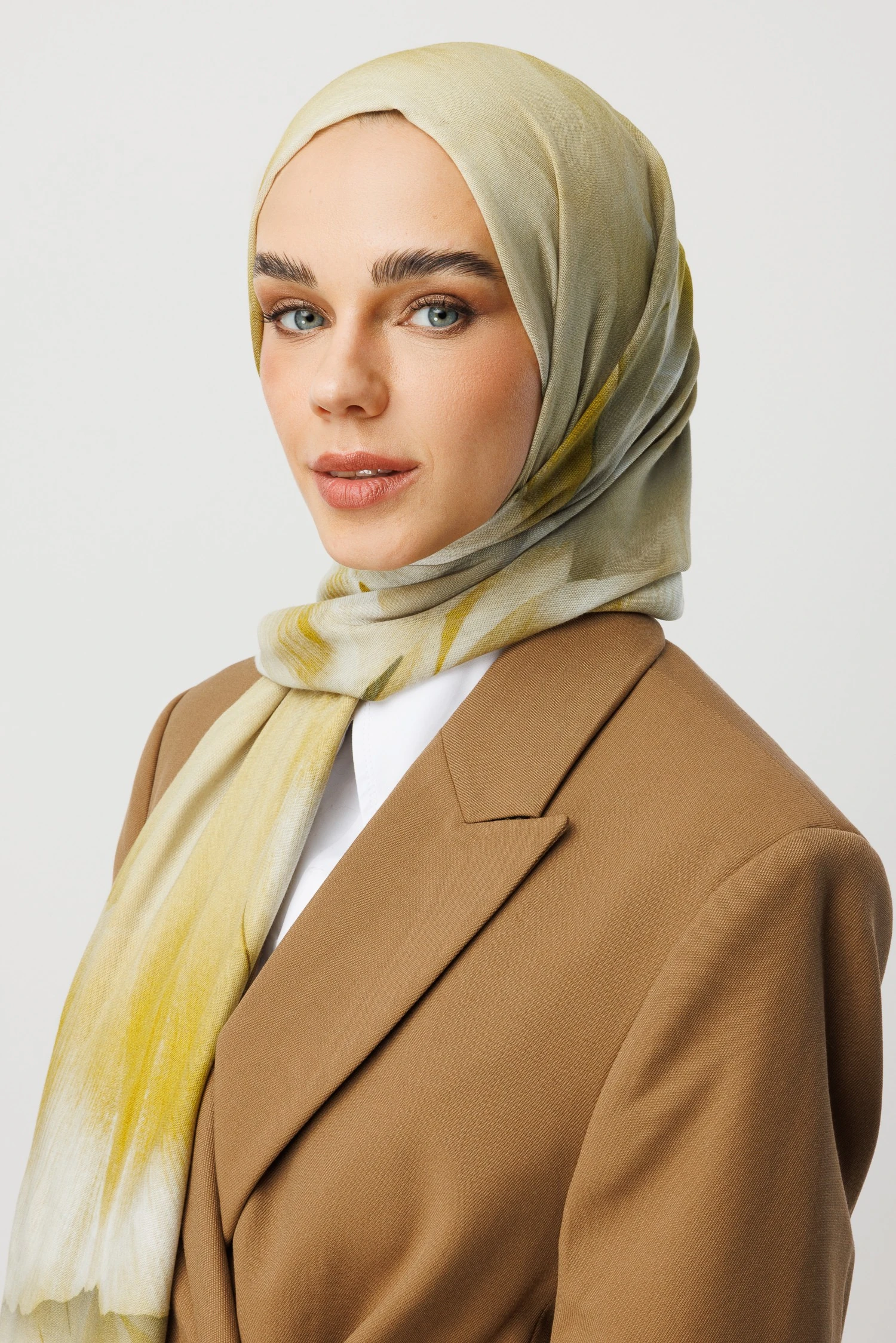 Fleur Desen Rami Şal - Oliv Yeşili