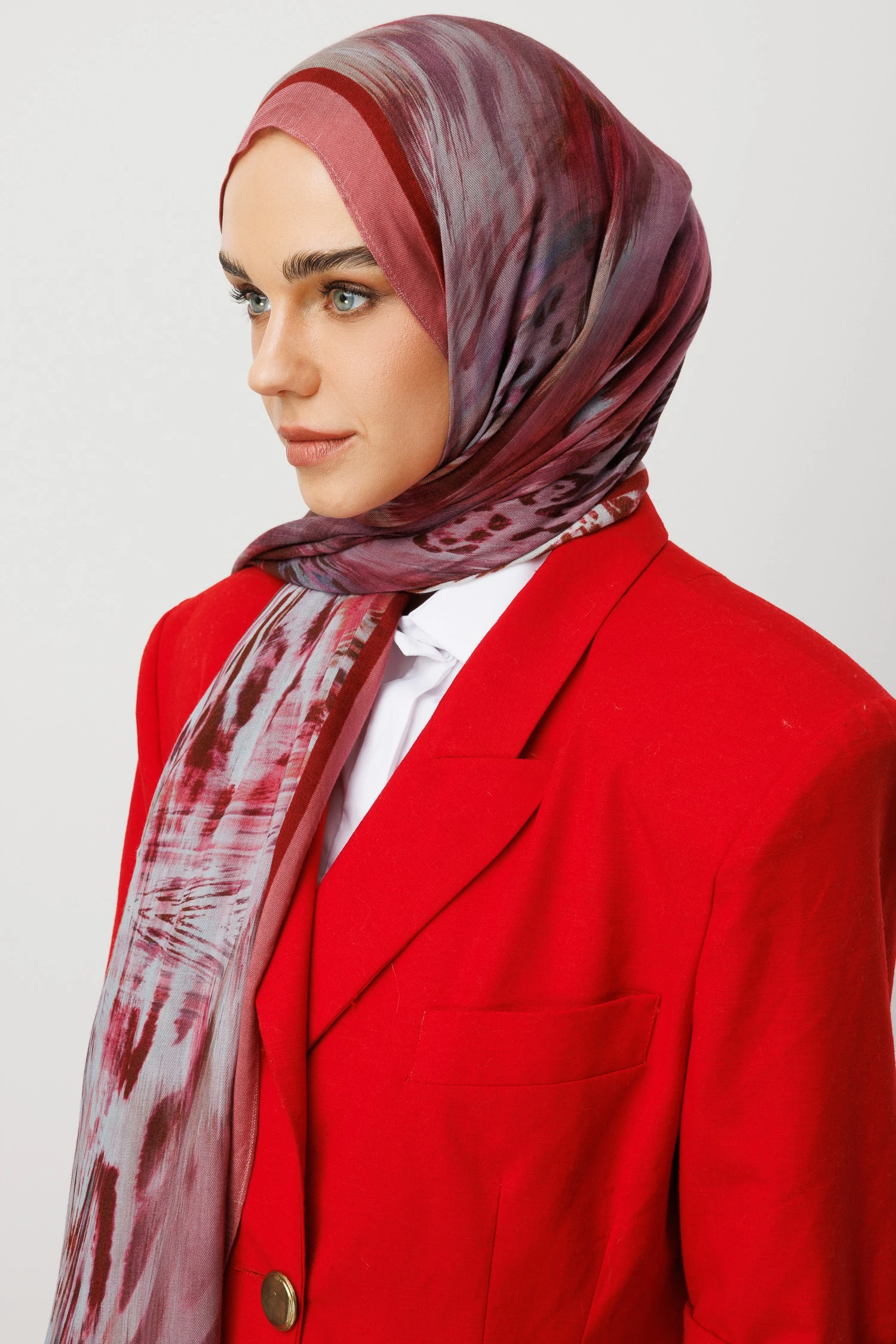 Leopar Desen Rami Şal - Burgundy