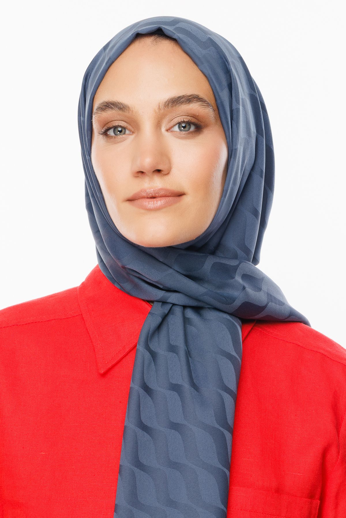 Wave Pattern Silky Jacquard Shawl - Anthracite