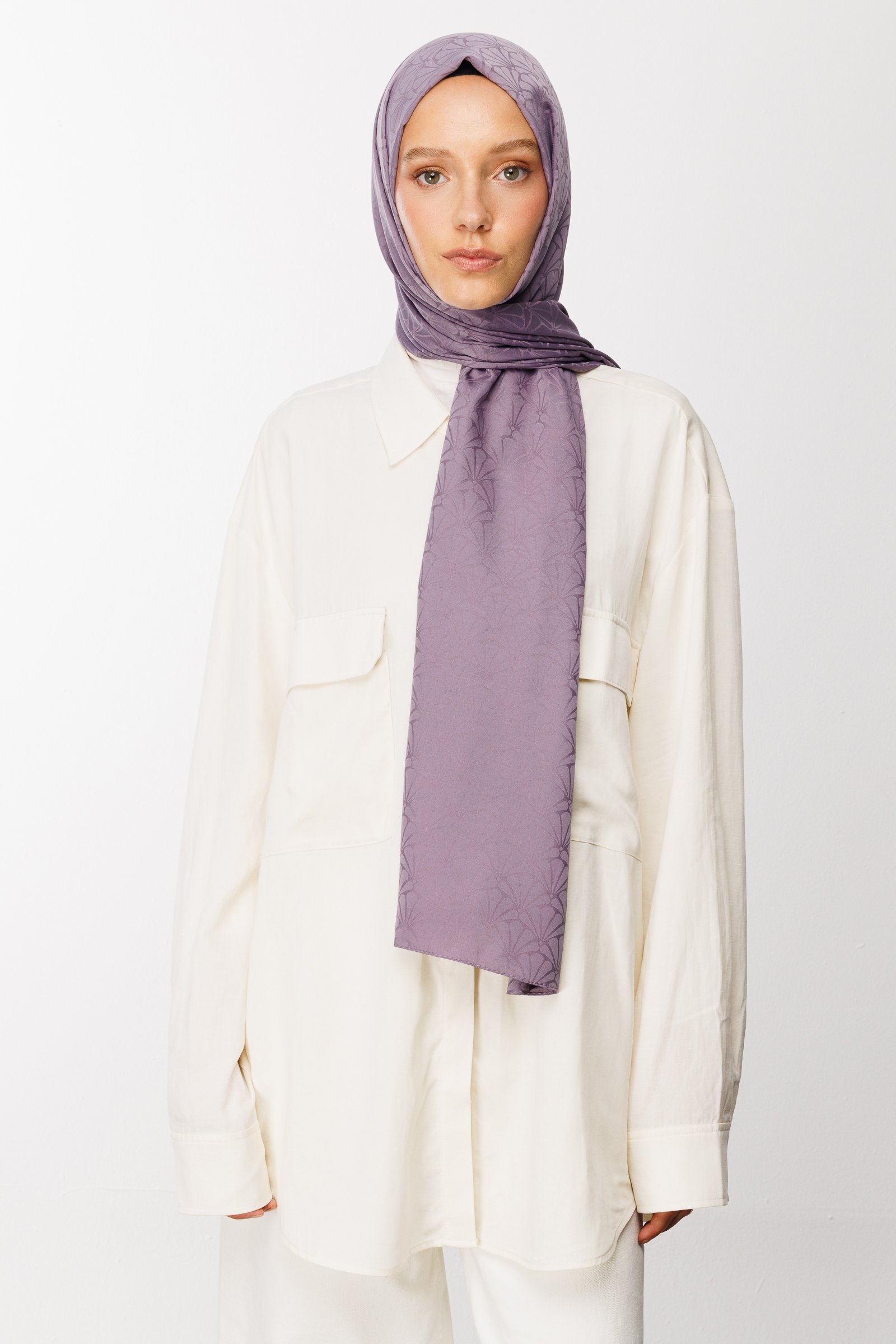 Lotus Pattern Silk Jacquard Shawl - Lavender