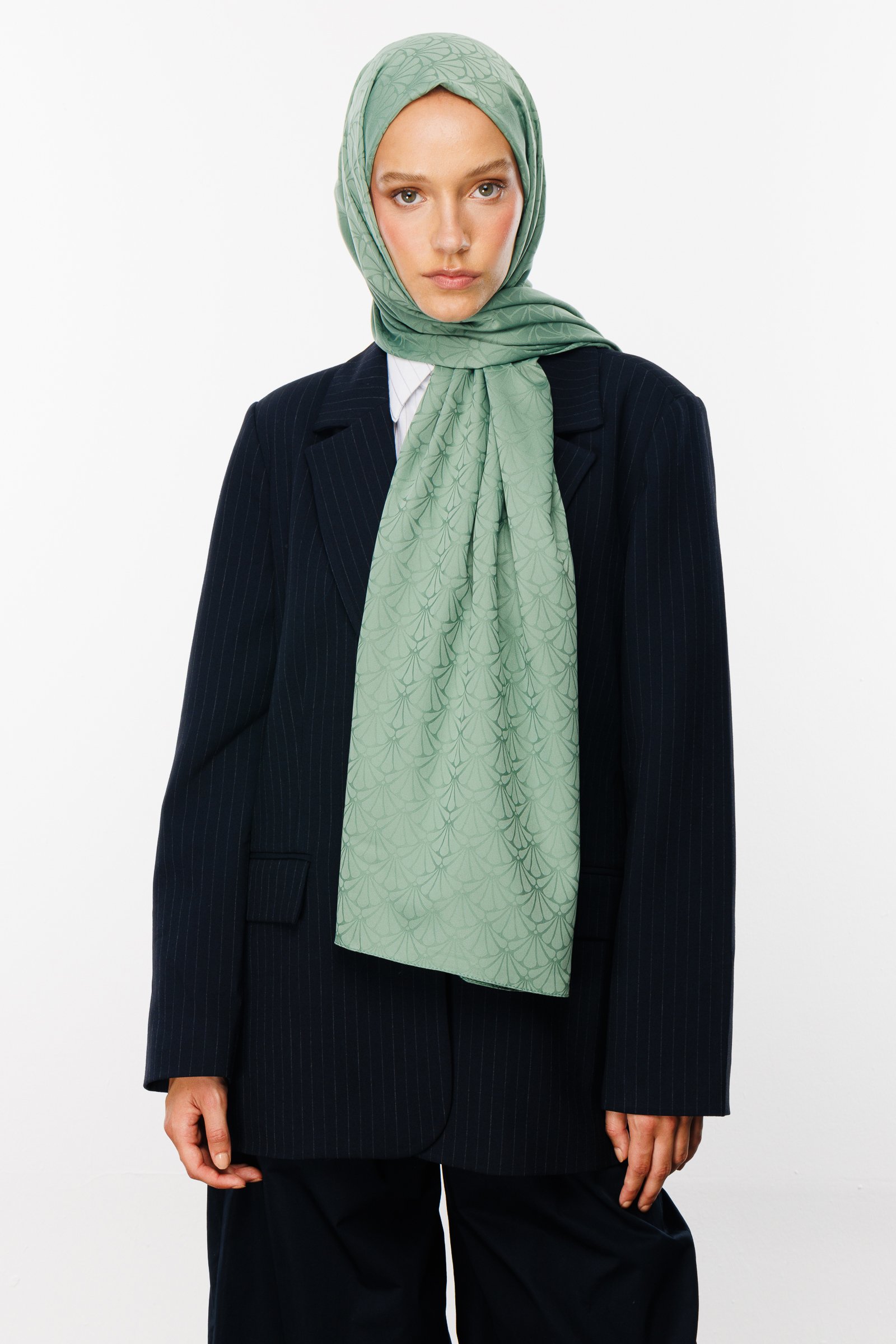 Lotus Pattern Silk Jacquard Shawl - Mold Green