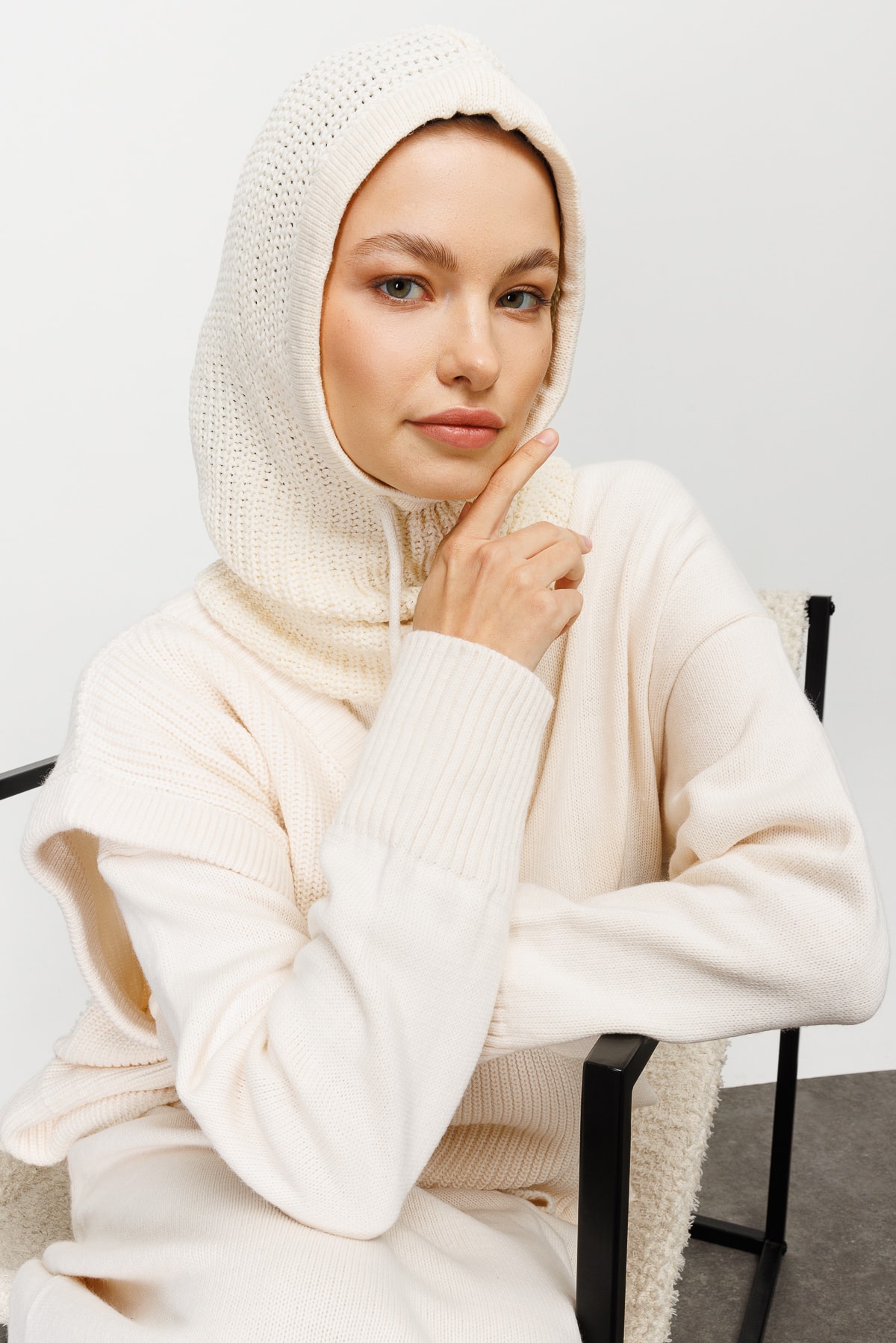 Balaclava Triko Başlık - Krem