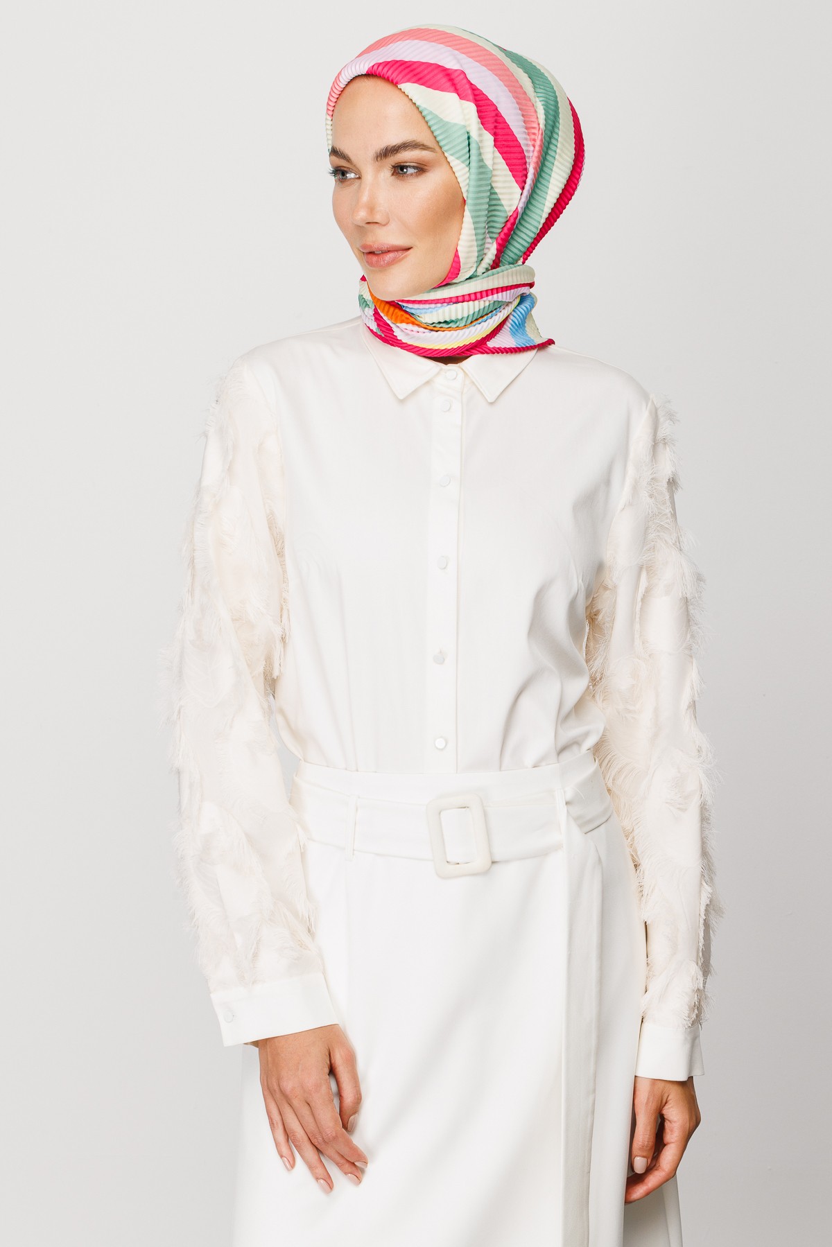 Akra Pattern Pleated Scarf - Fuchsia