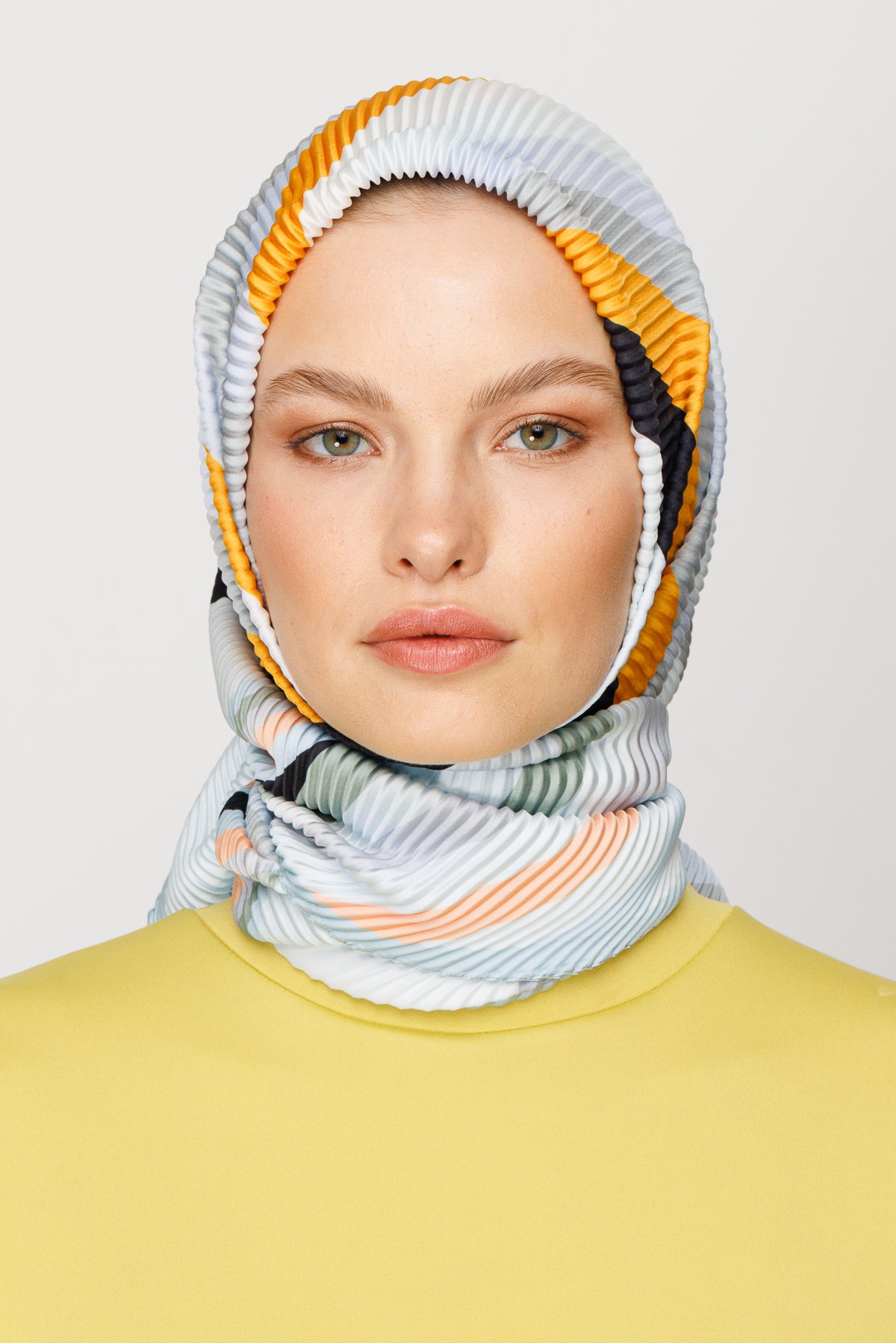 Akra Pattern Pleated Scarf - Baby Blue