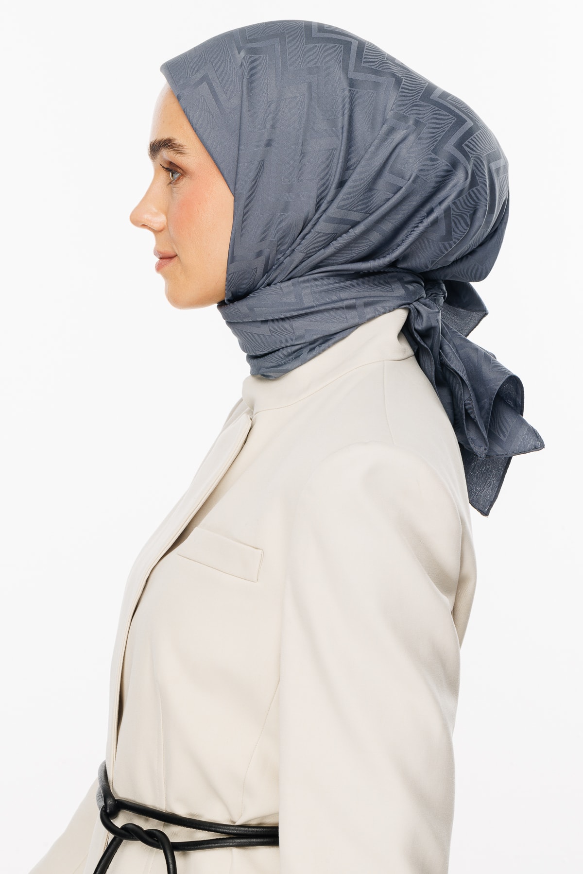 Viora Pattern Silky Jacquard Scarf - Smoked