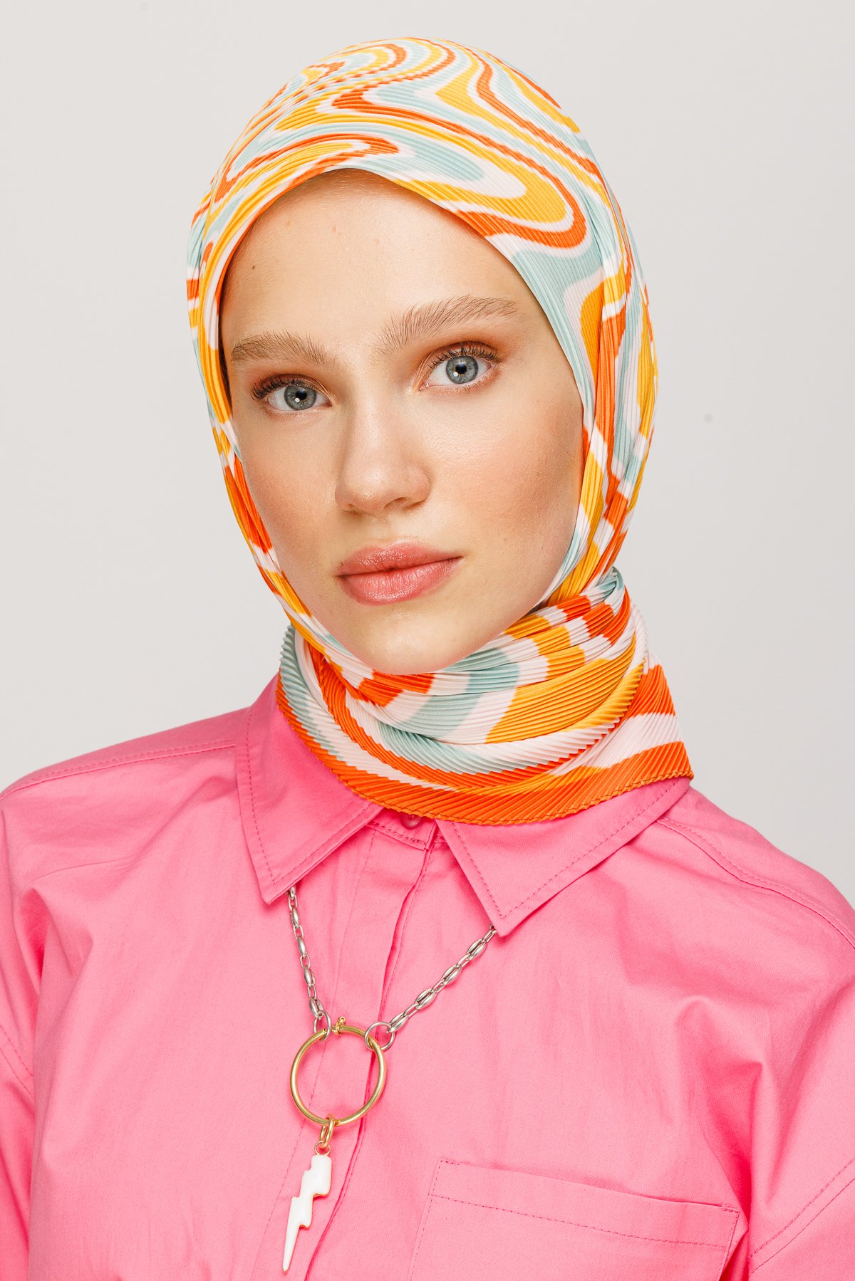 Mira Pattern Pleated Scarf - Water Green