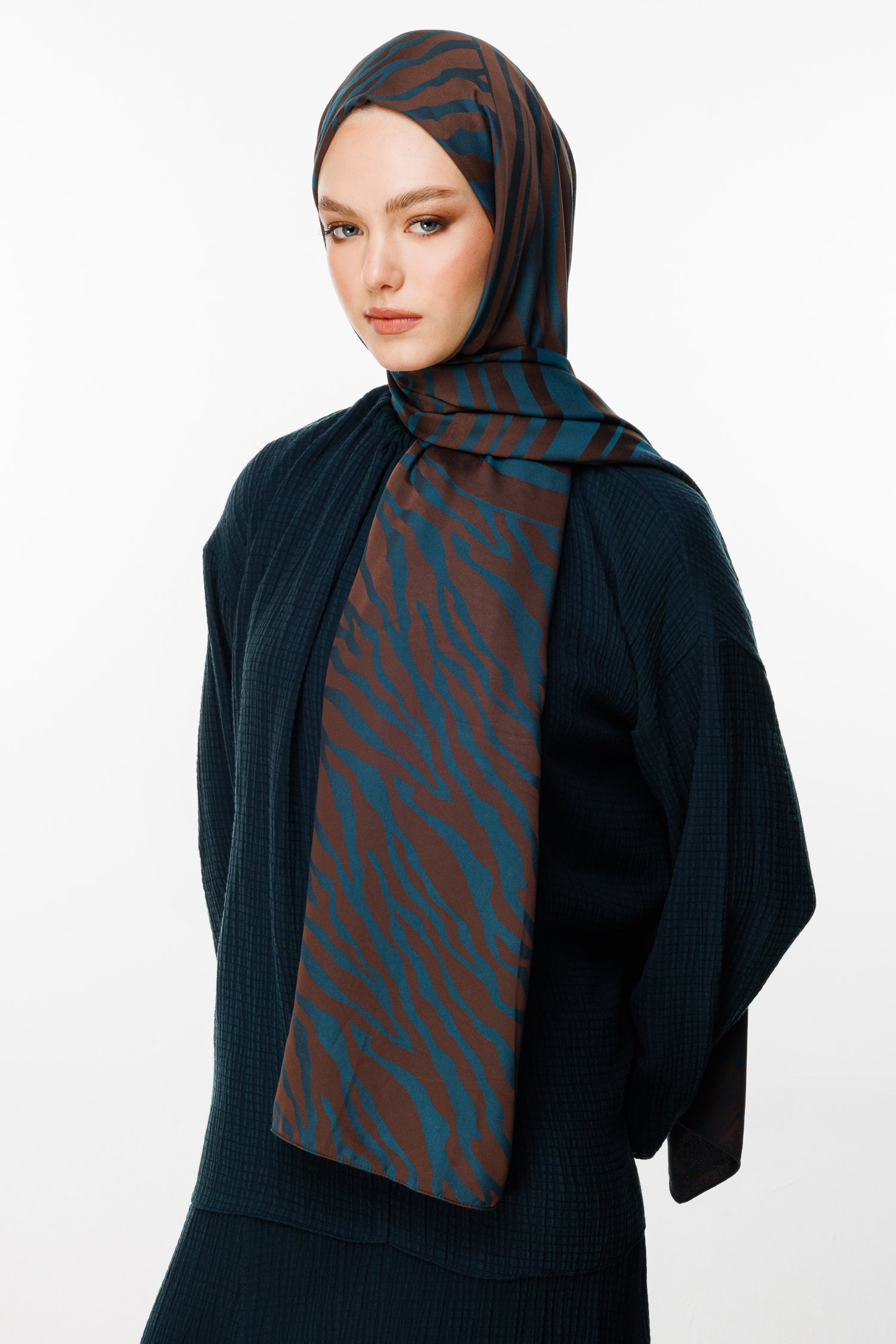 Marrakech Double Sided Shawl - Bitter Coffee-Petroleum Blue