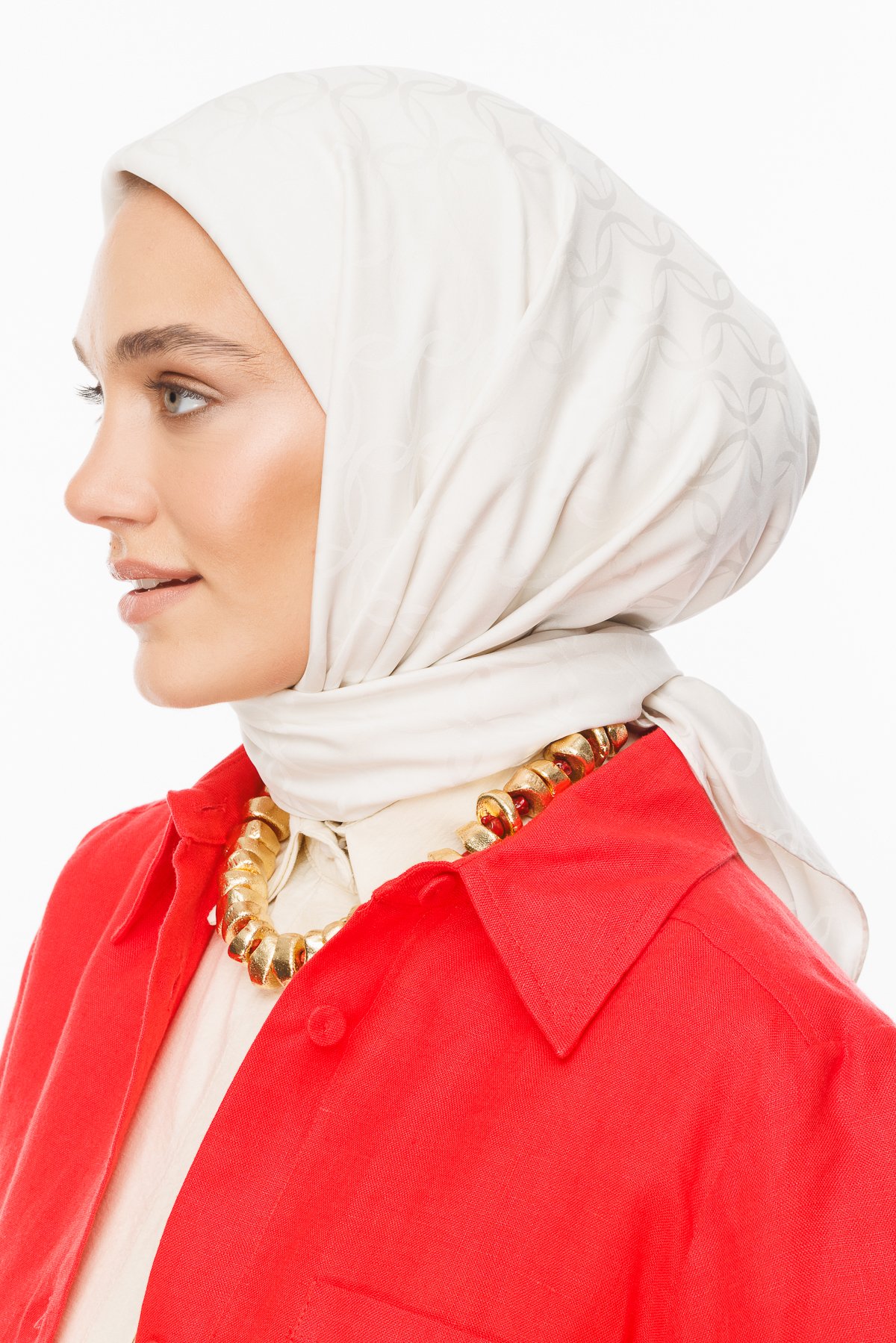 London Pattern Silky Jacquard Scarf - Pearl