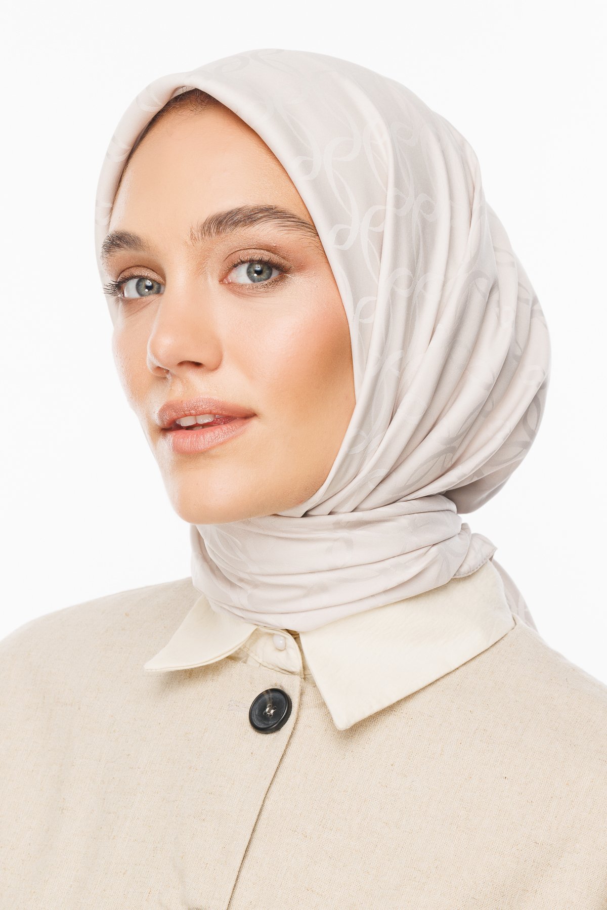 London Pattern Silky Jacquard Scarf - Stone Color