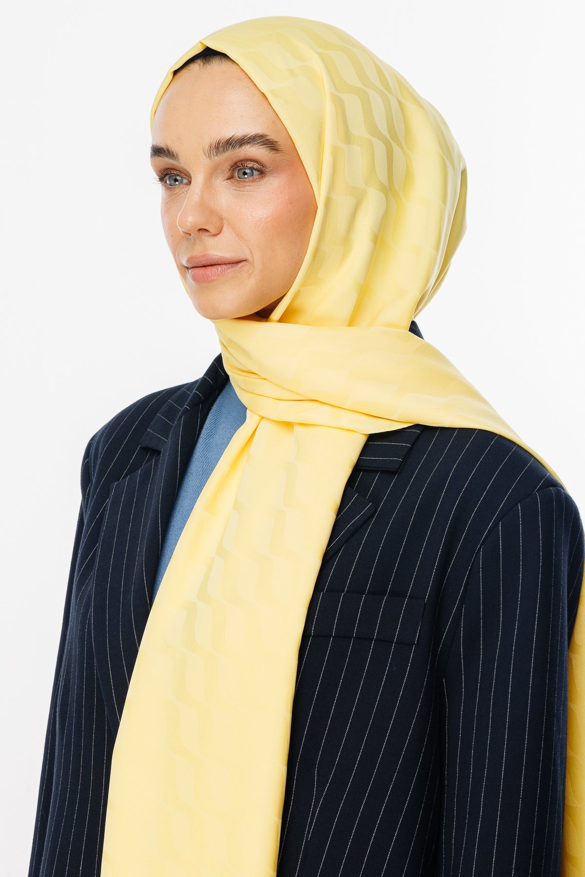 Wave Pattern Silky Jacquard Shawl - Yellow