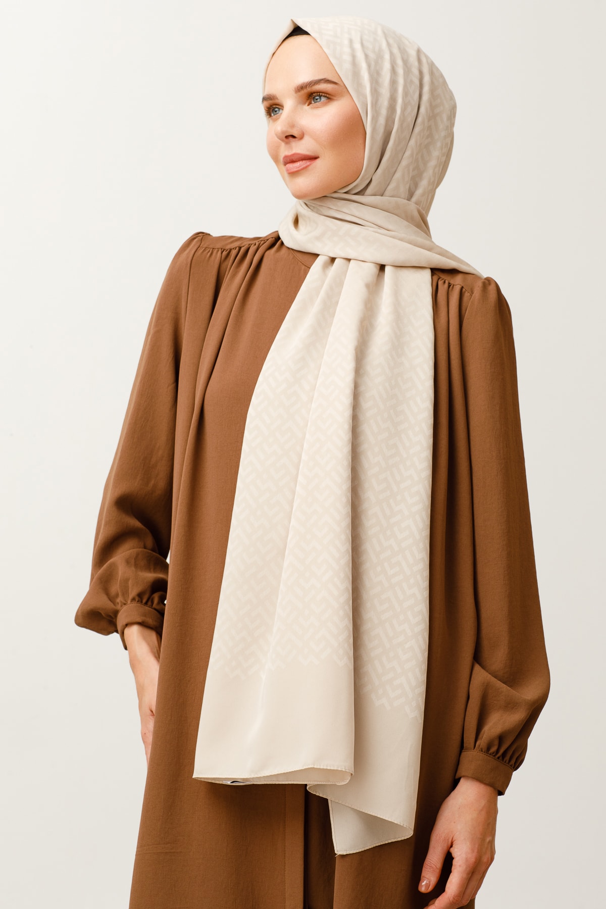 Z Pattern Silky Jacquard Shawl - Stone Color