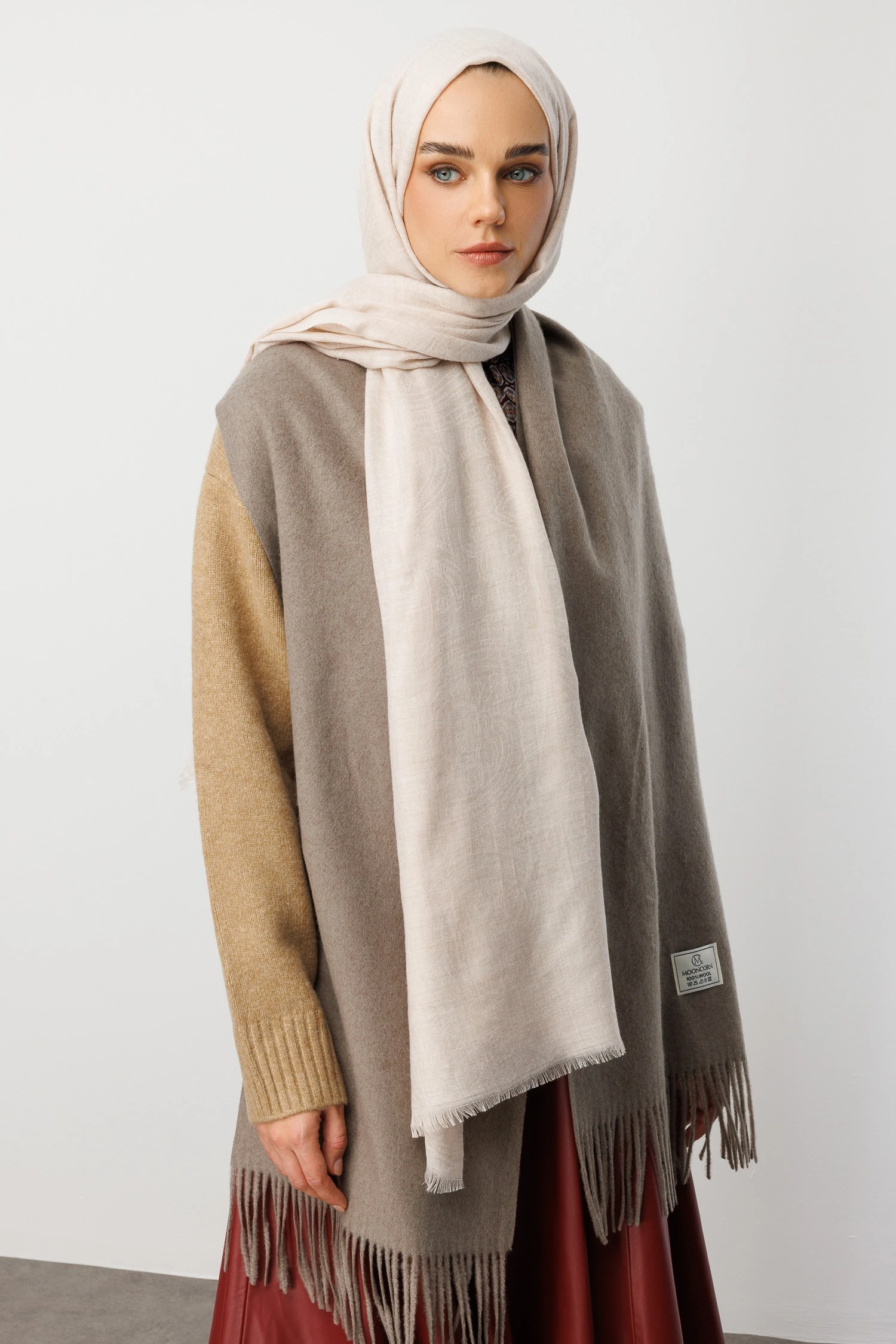 Rumi Desen Yün Kaşmir Şal - Stone Color