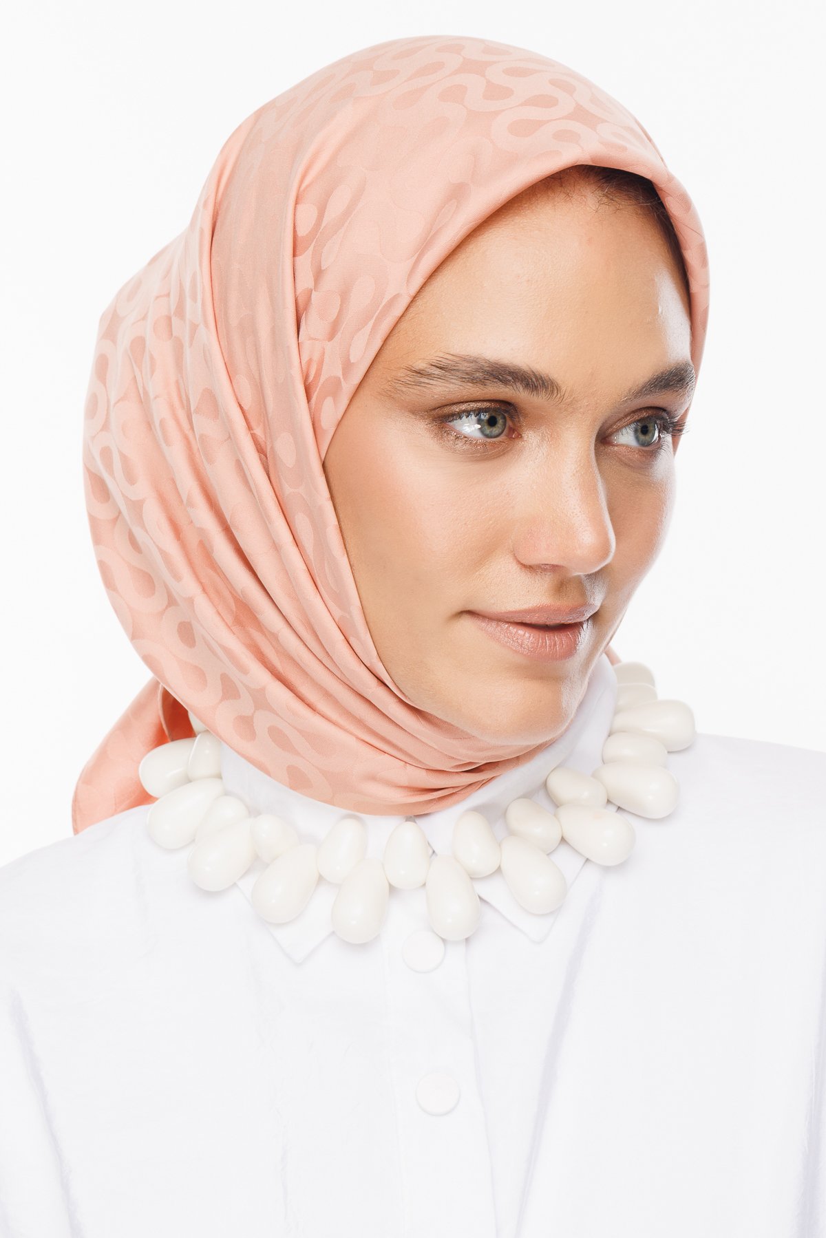 Moon Pattern Silky Jacquard Scarf - Salmon