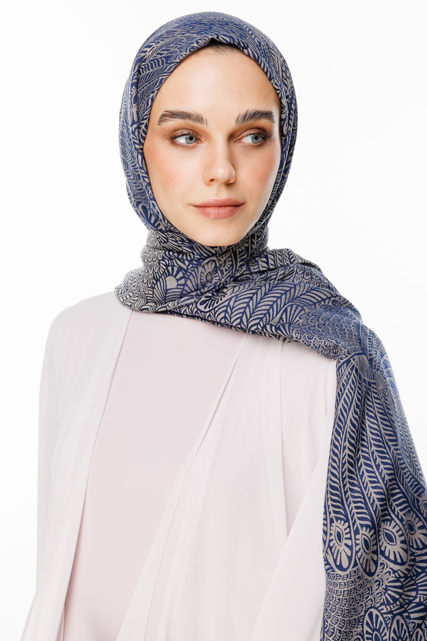 Mayra Pattern Double-Sided Shawl - Navy Blue-Beige
