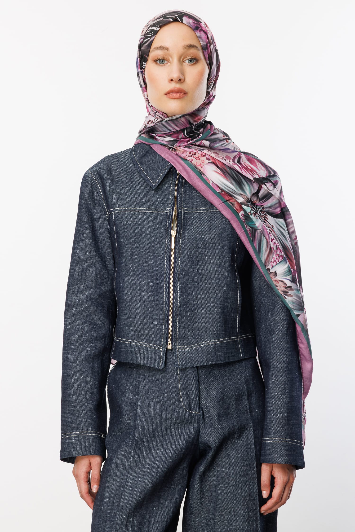 Larin Patterned Cotton Shawl - Lilac