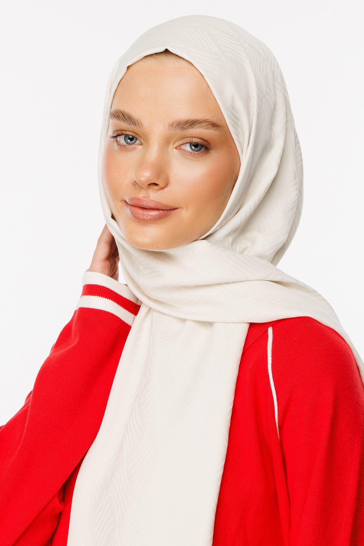 Aura Pattern Silk Jacquard Shawl - Pearl
