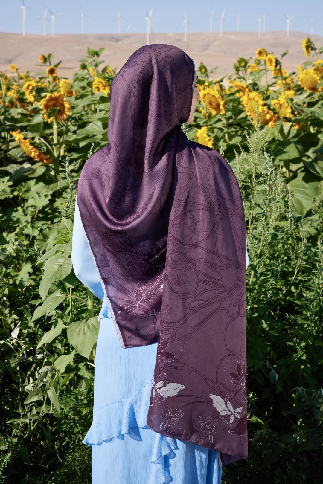 Yekta Desen Sakura İpek Şal Bordo