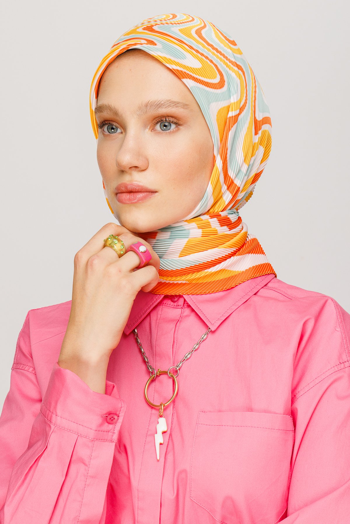 Mira Pattern Pleated Scarf - Water Green
