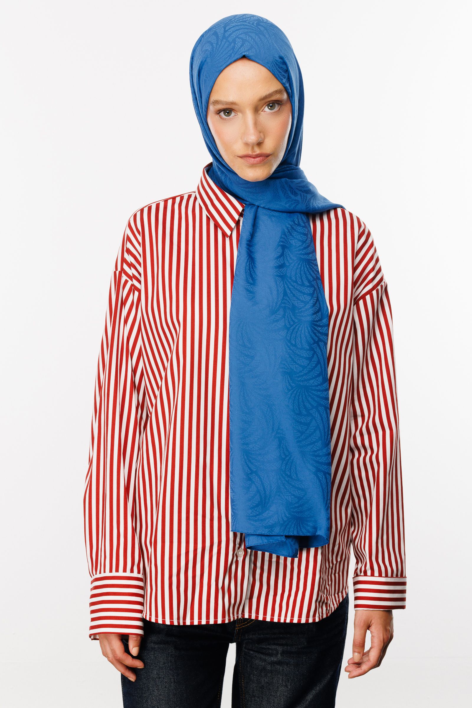Artemis Pattern Silk Jacquard Shawl - İndigo