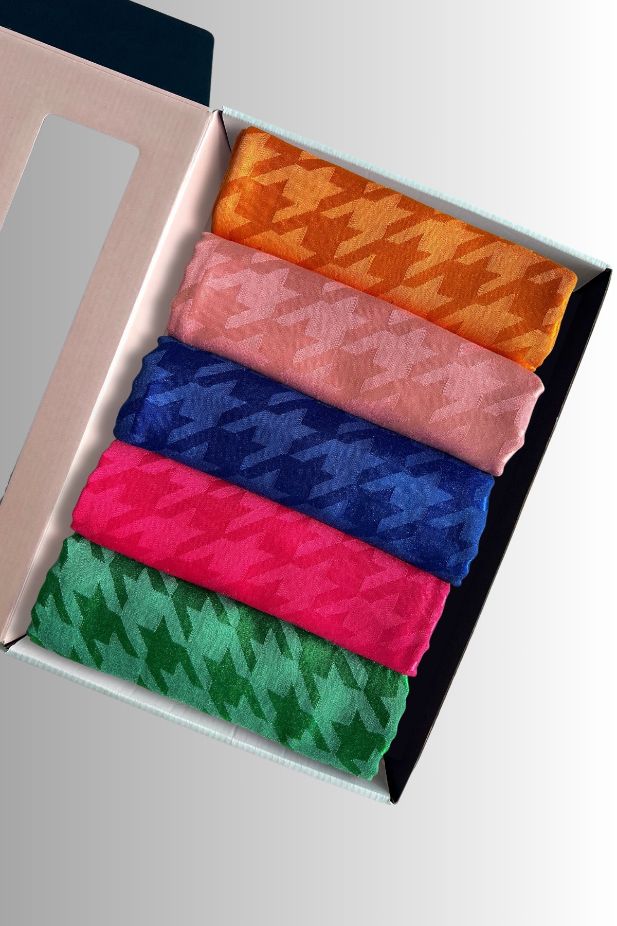 Houndstooth Pattern Shiny Jacquard Hijab Color Box Mix