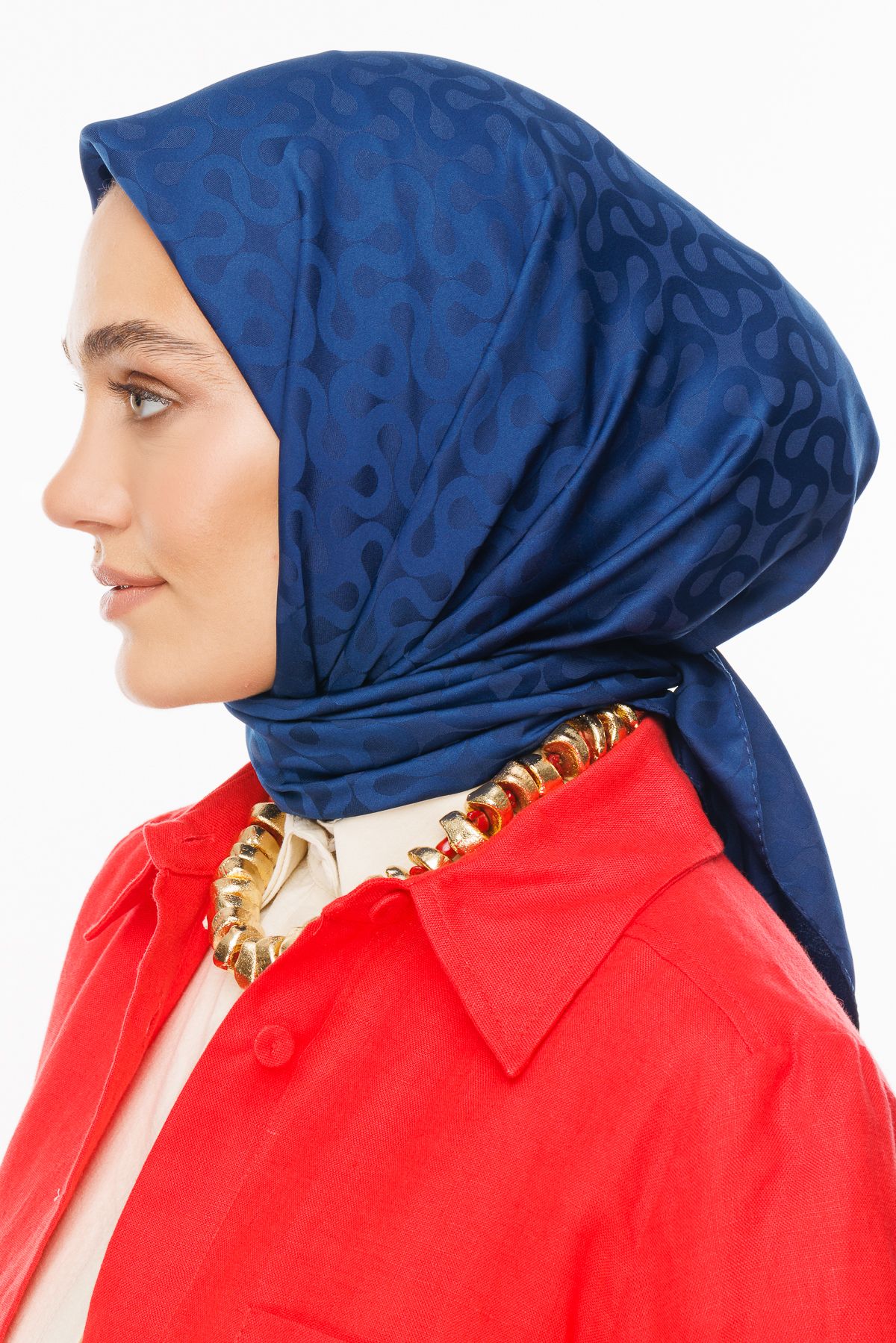 Moon Pattern Silky Jacquard Scarf - Navyblue