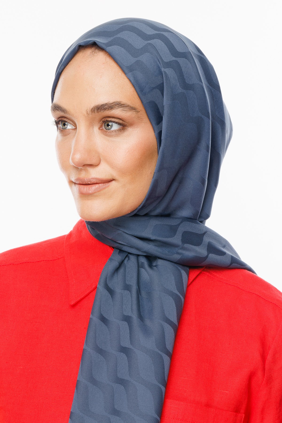 Wave Pattern Silky Jacquard Shawl - Anthracite