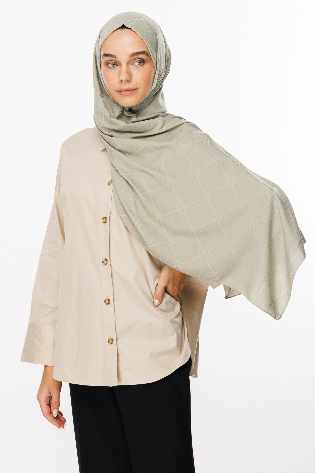 Moon Is Pattern Jacquard Shawl - Sage