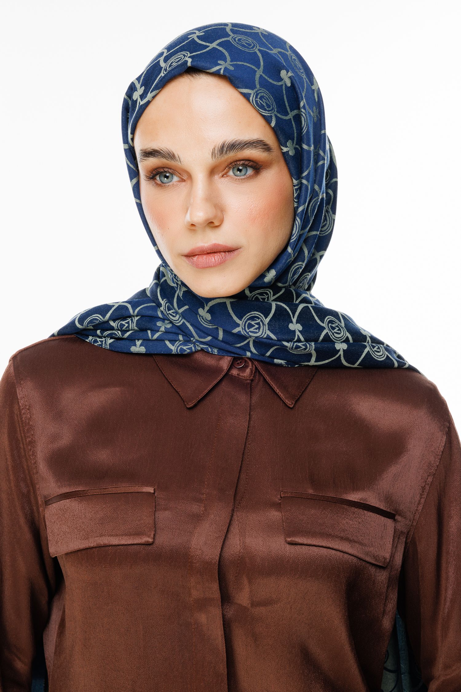 Marrakech Pattern Double-Sided Shawl - Navy Blue-Aqua Green