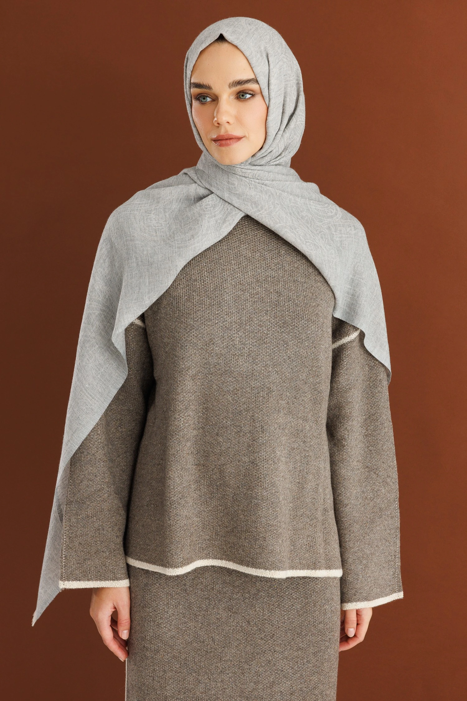 Rumi Desen Yün Kaşmir Şal - Grey