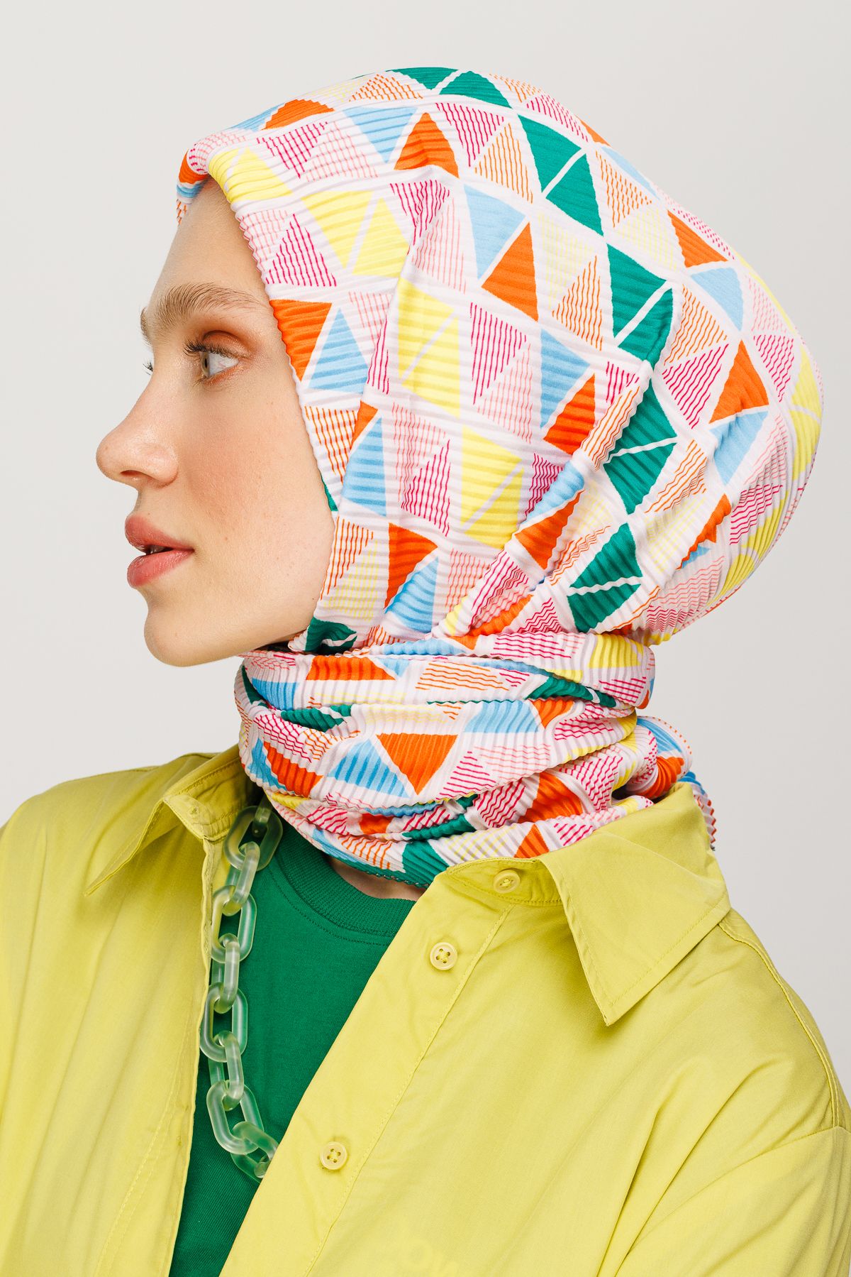 Prism Pattern Pleated Scarf - Benetton Green
