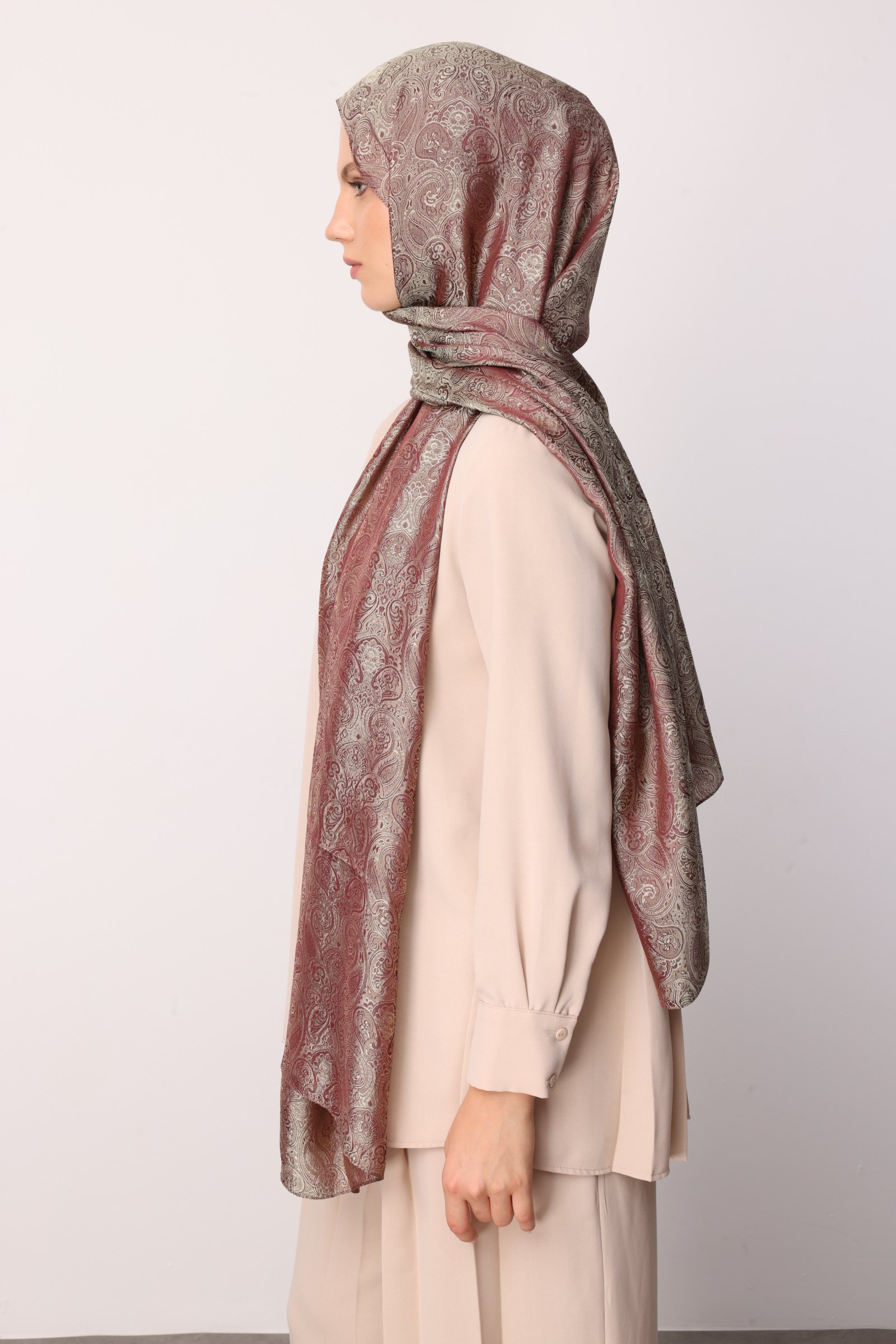 Moren Pattern Shine Line Shawl - Elderberry-Salmon