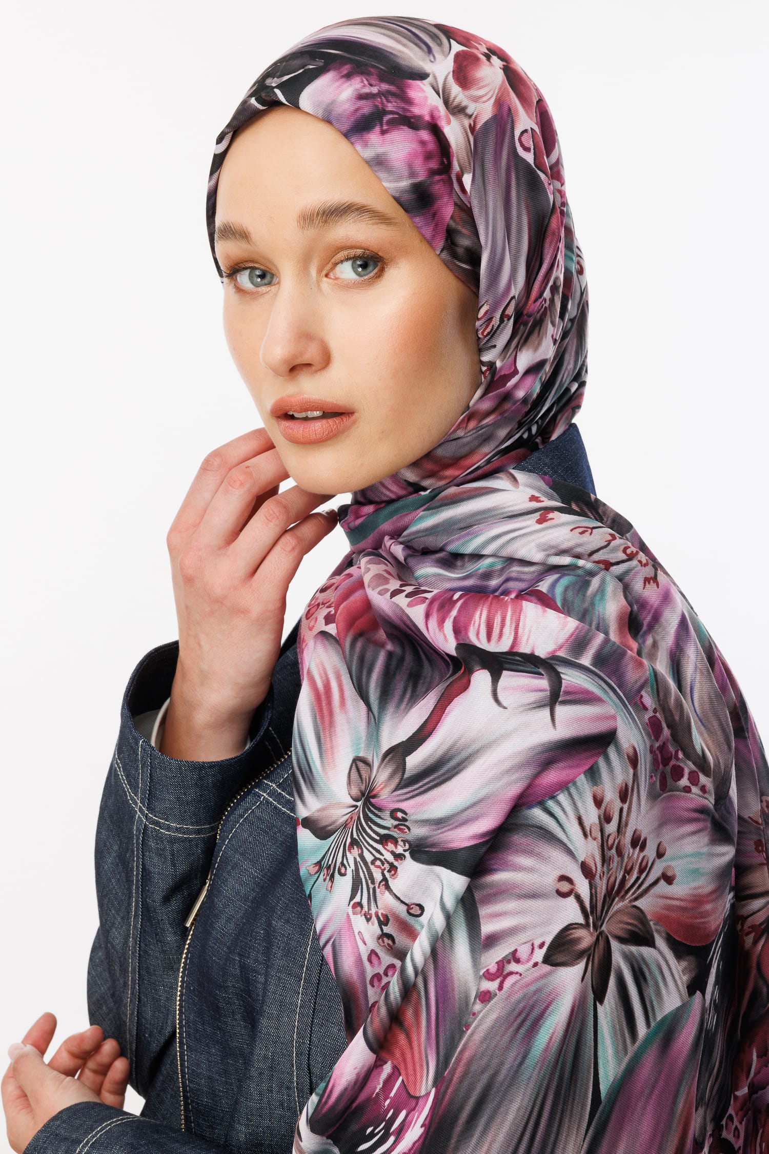 Larin Patterned Cotton Shawl - Lilac