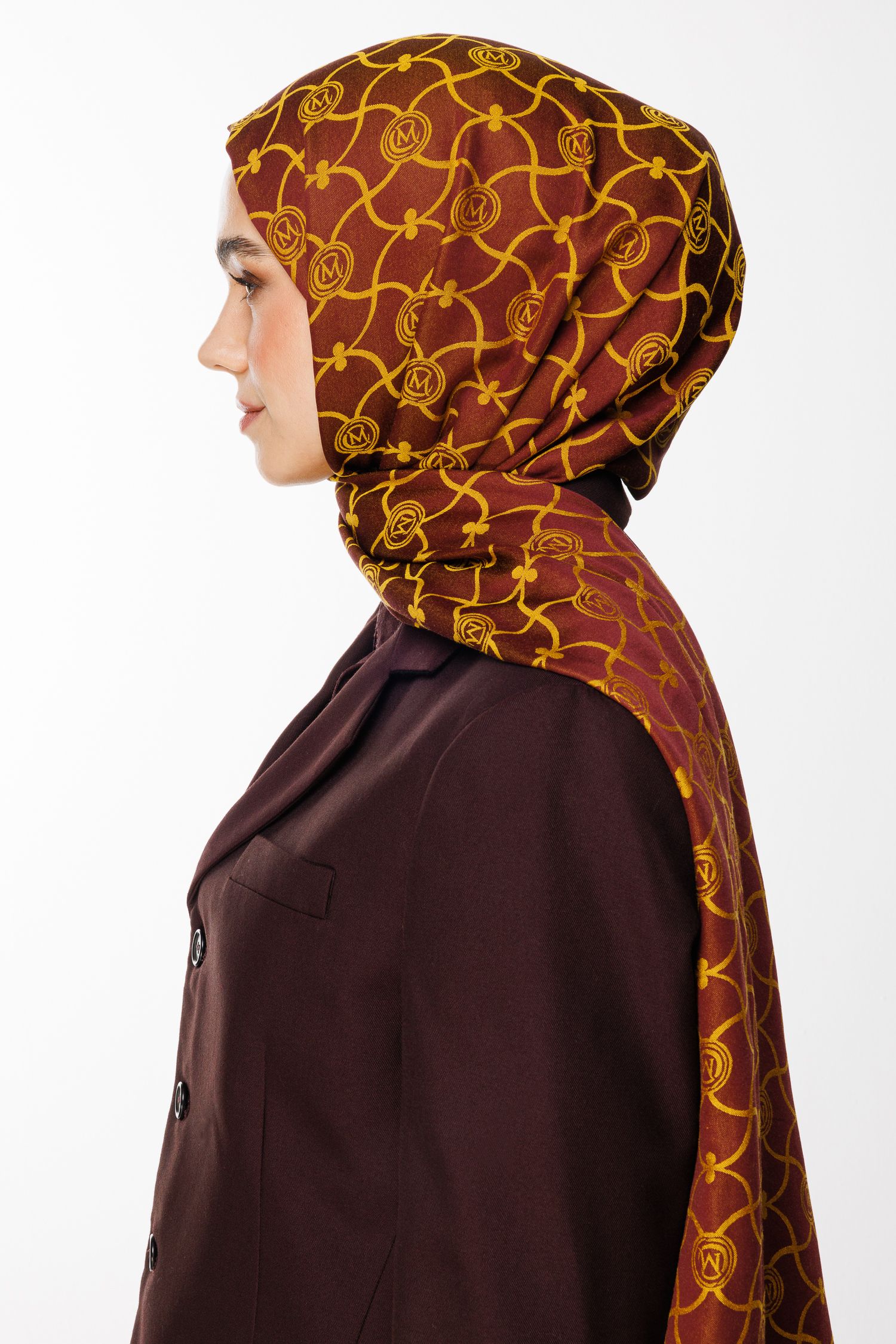 Marrakech Pattern Double-Sided Shawl - Damson-Yellow
