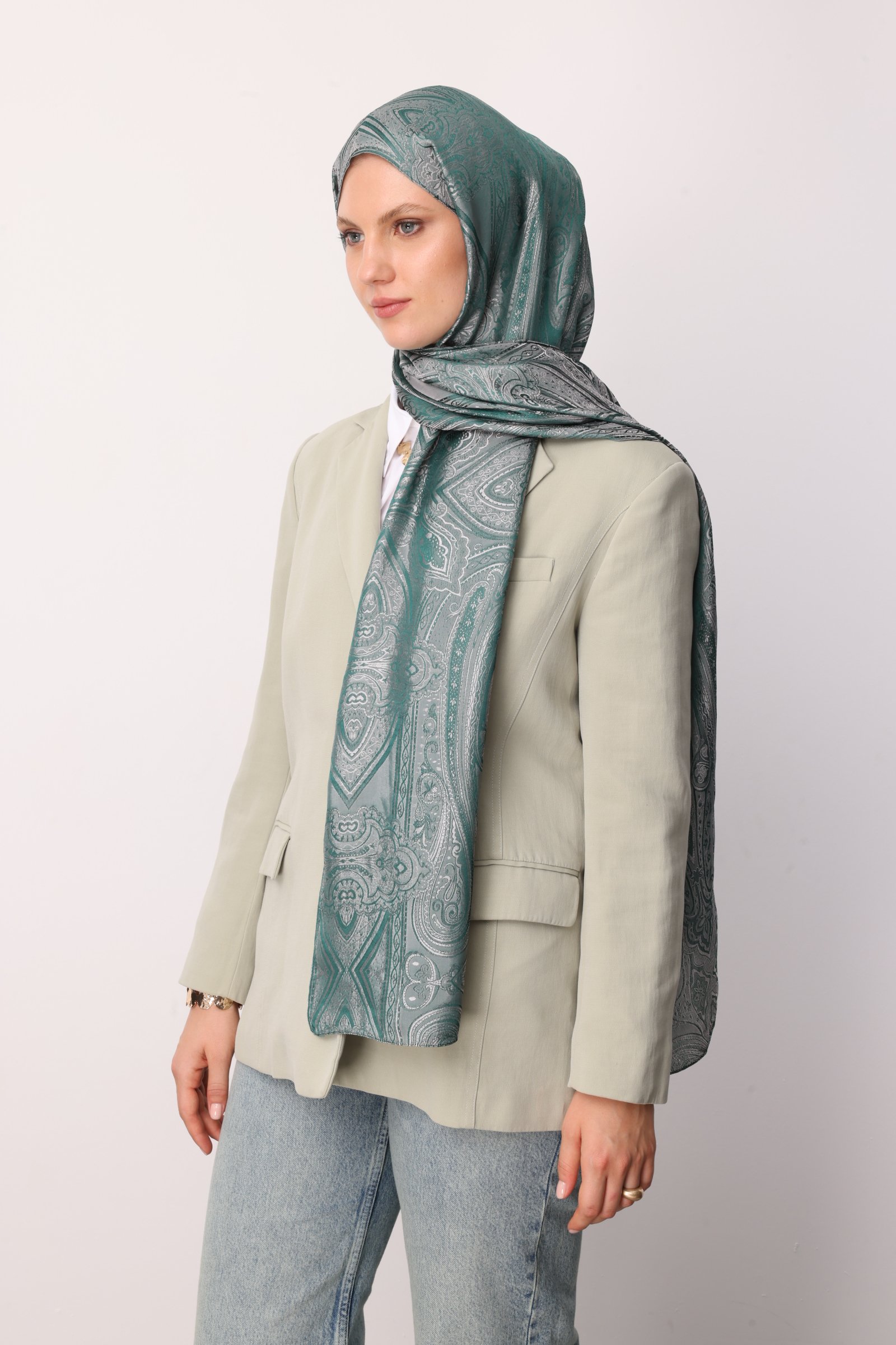 Liva Desen Shine Line Şal - Zümrüt-Pembe