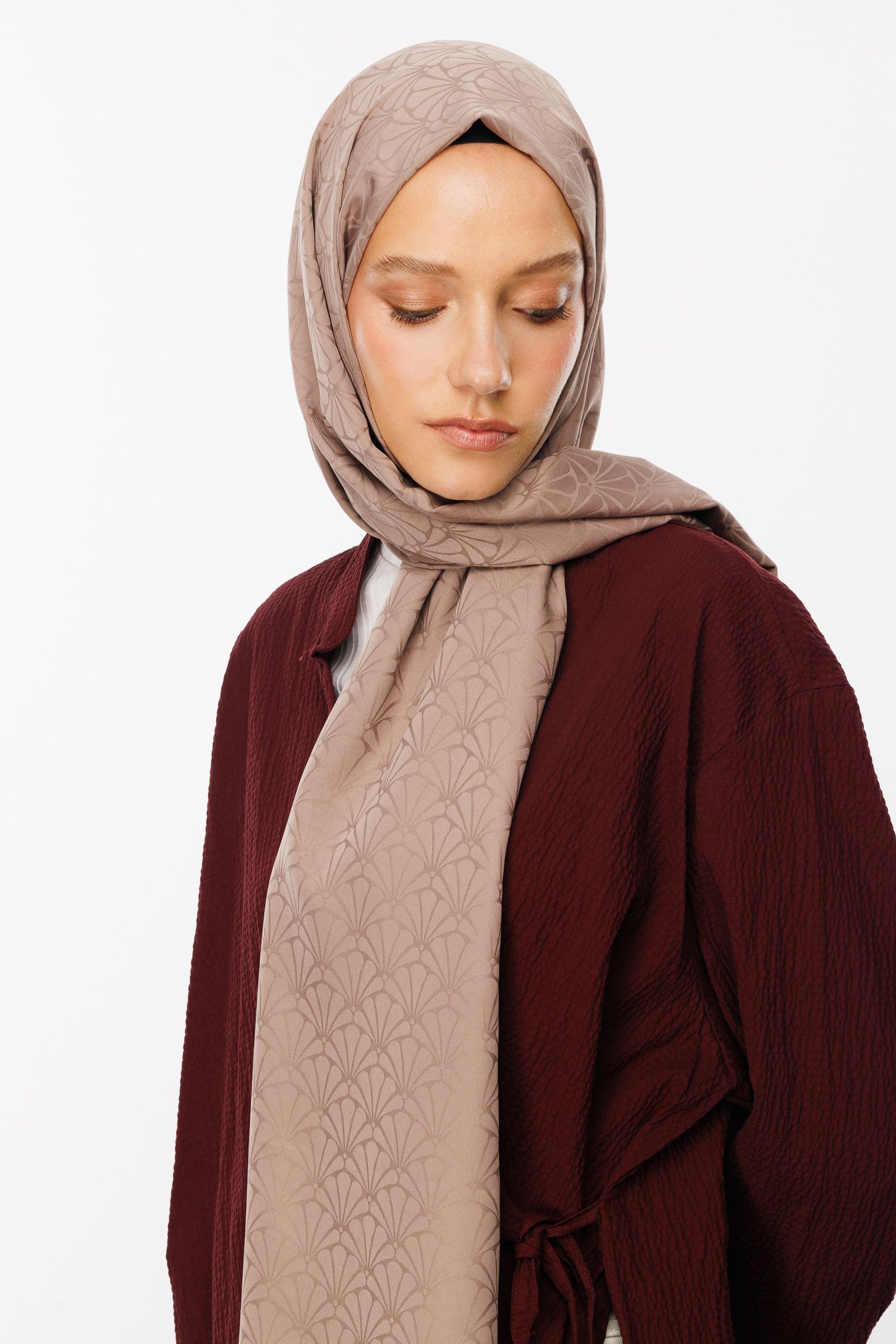 Lotus Pattern Silk Jacquard Shawl - Canyon