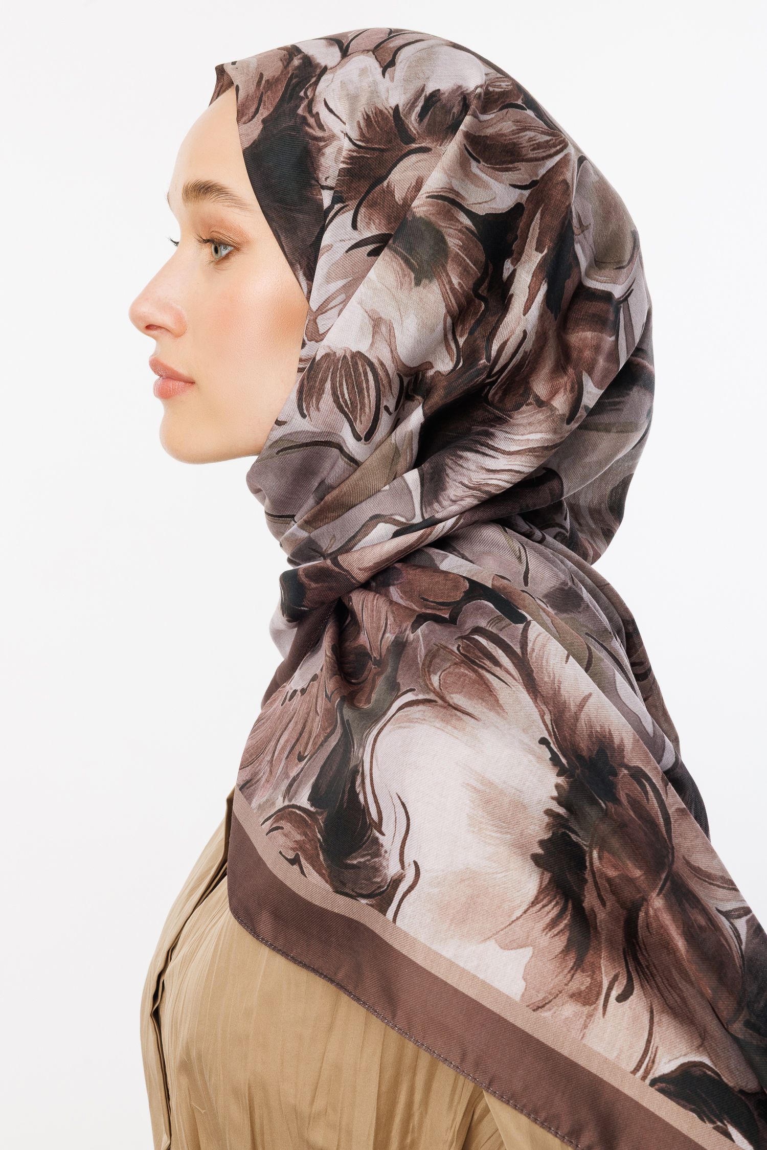 Patterned Cotton Shawl - Walnut