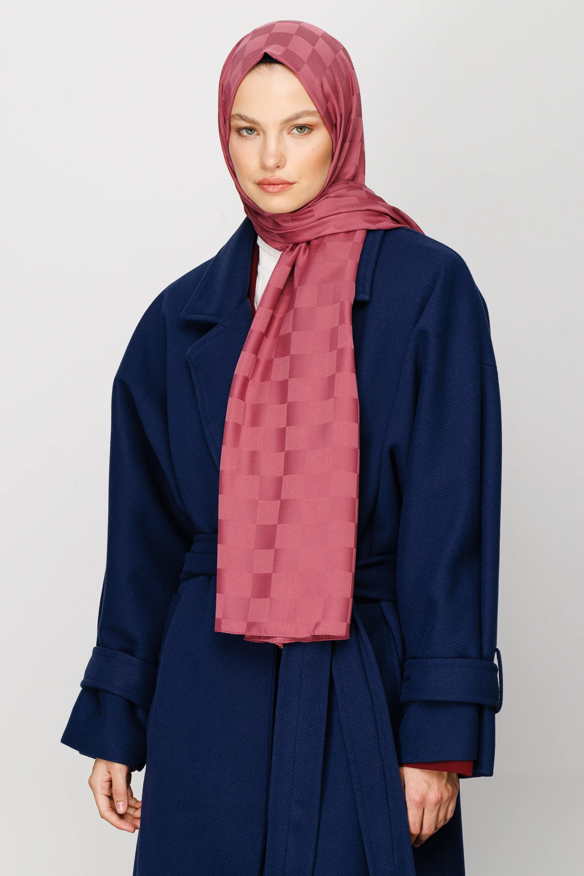 Dama Desen İpeksi Jakar Şal - Gül Kurusu