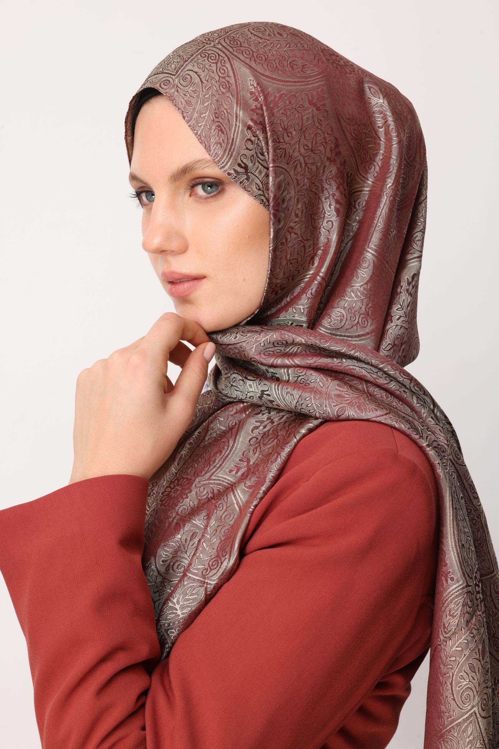 Shline Line Viscose Shawl - Elderberry-Salmon