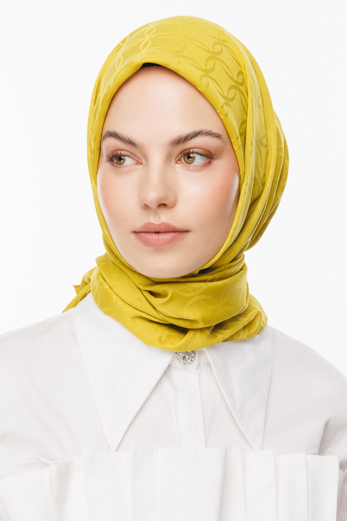 London Pattern Silky Jacquard Scarf - Olive Green
