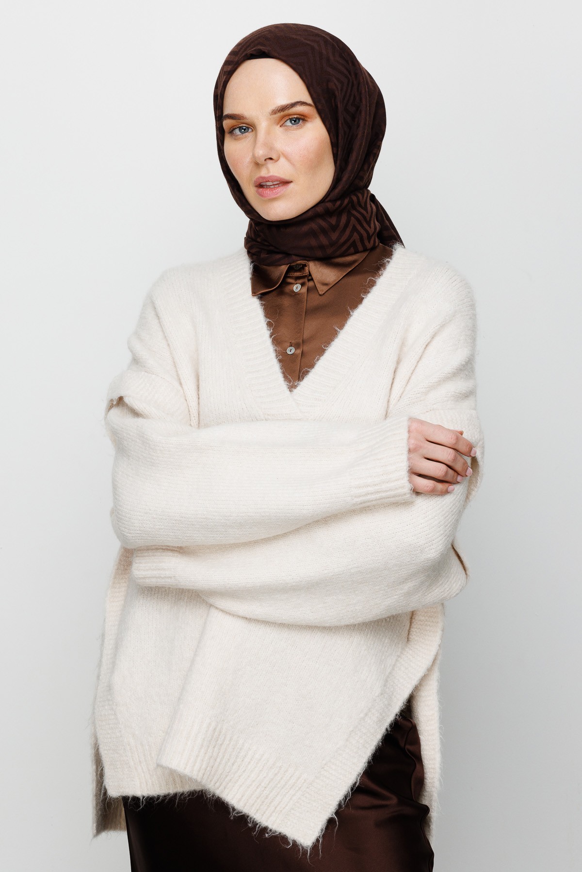 Zigzag Pattern Cotton Jacquard Shawl - Bitter Coffee
