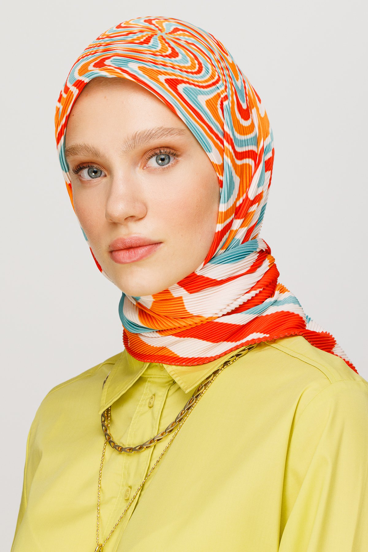 Mira Pattern Pleated Scarf - Turuncu