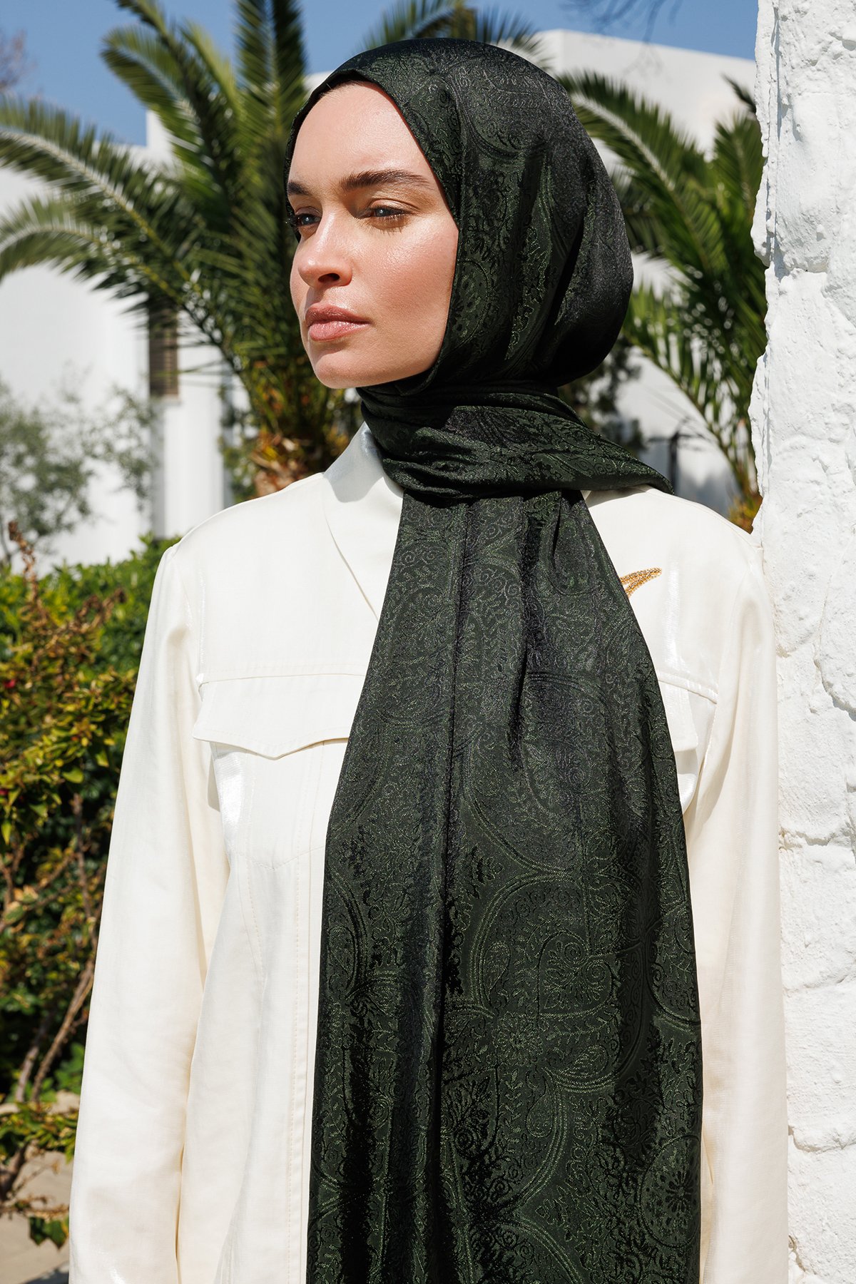 Shline Line Viscose Shawl - Black-Khaki