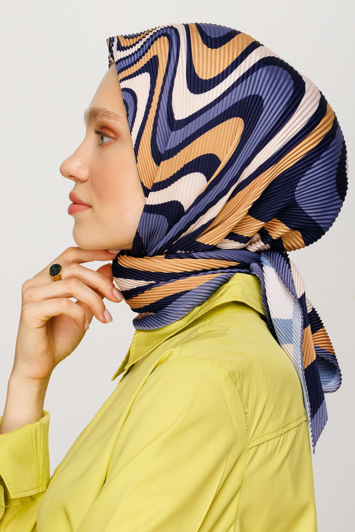 Mira Pattern Pleated Scarf - Saffron