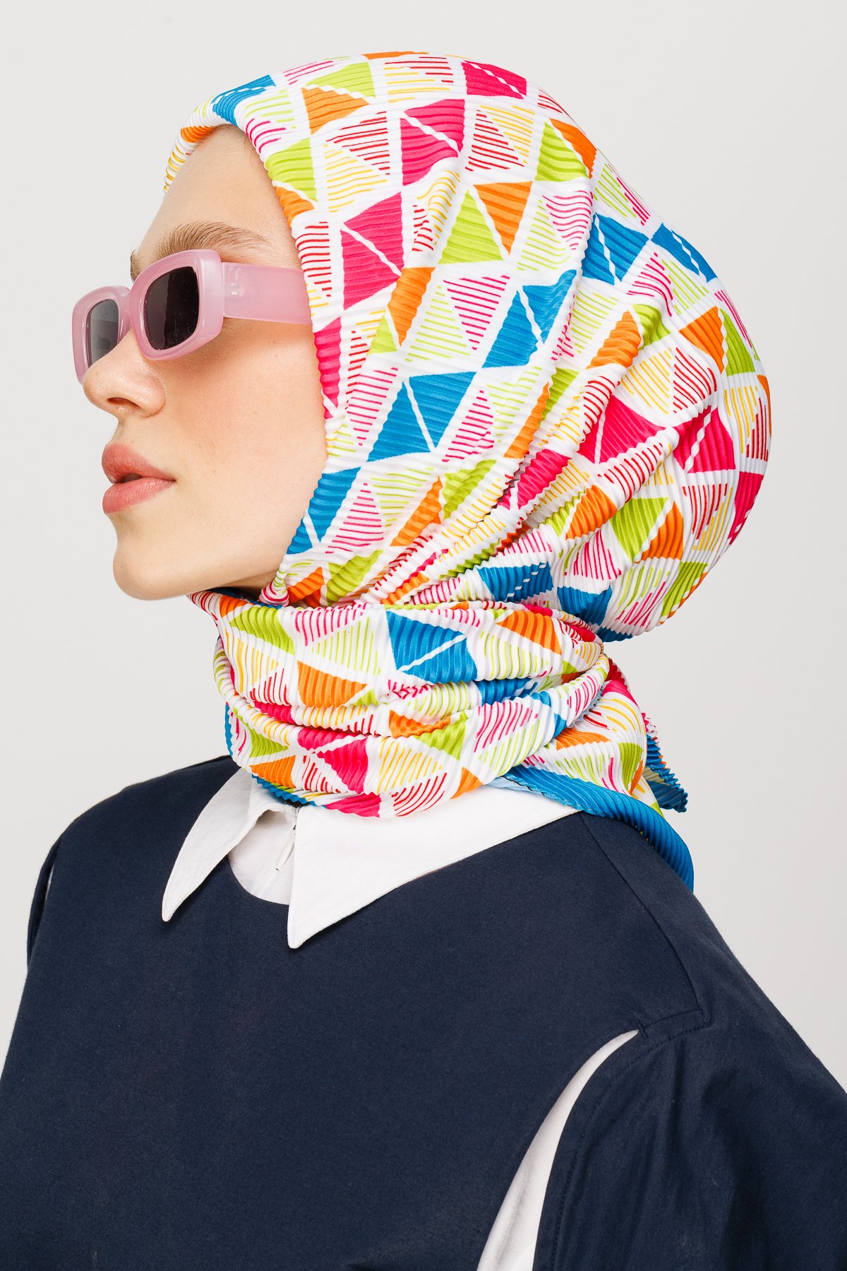 Prism Pattern Pleated Scarf - Blue