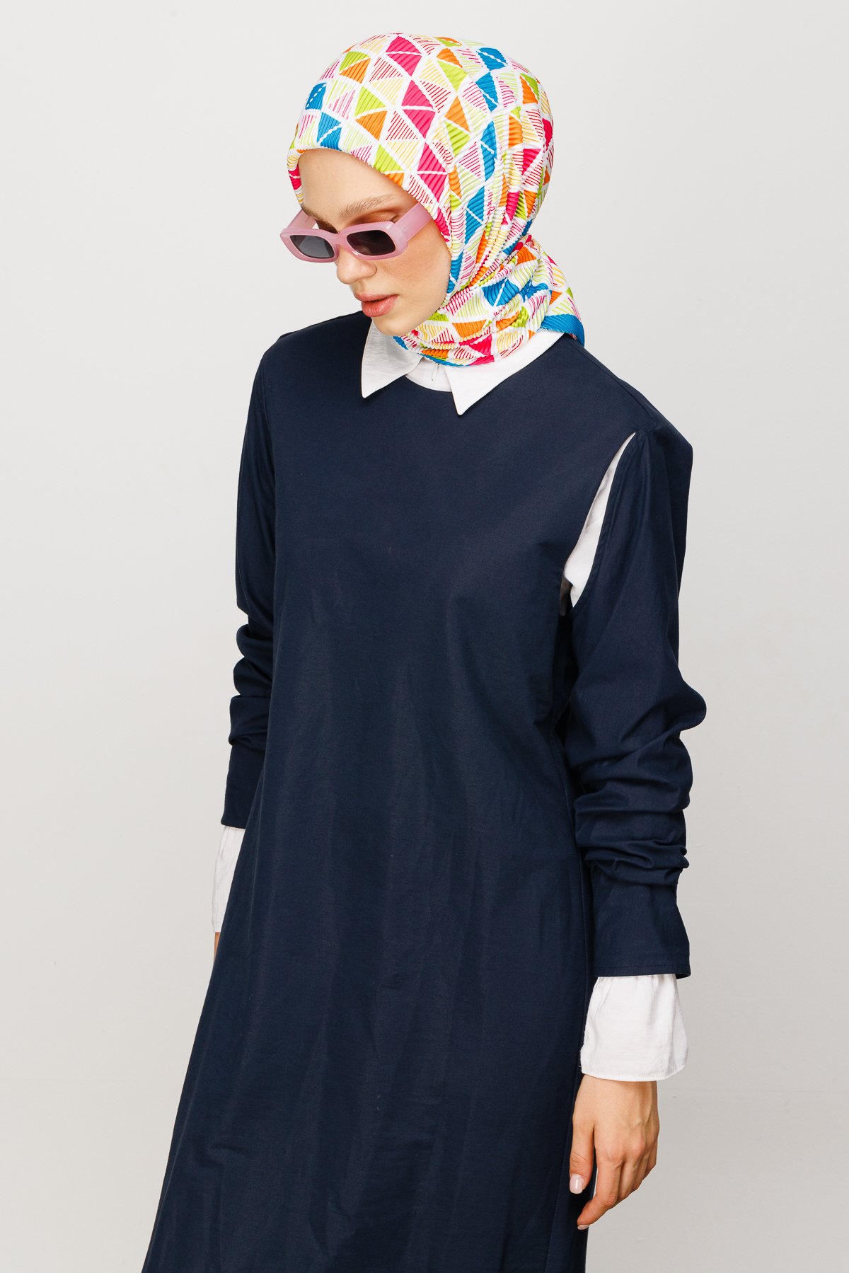 Prism Pattern Pleated Scarf - Blue