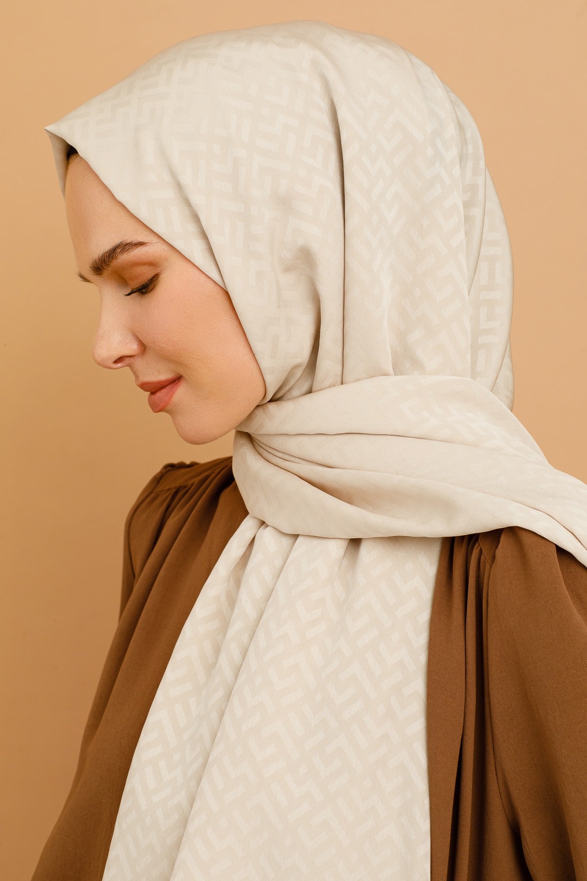 Z Pattern Silky Jacquard Shawl - Stone Color