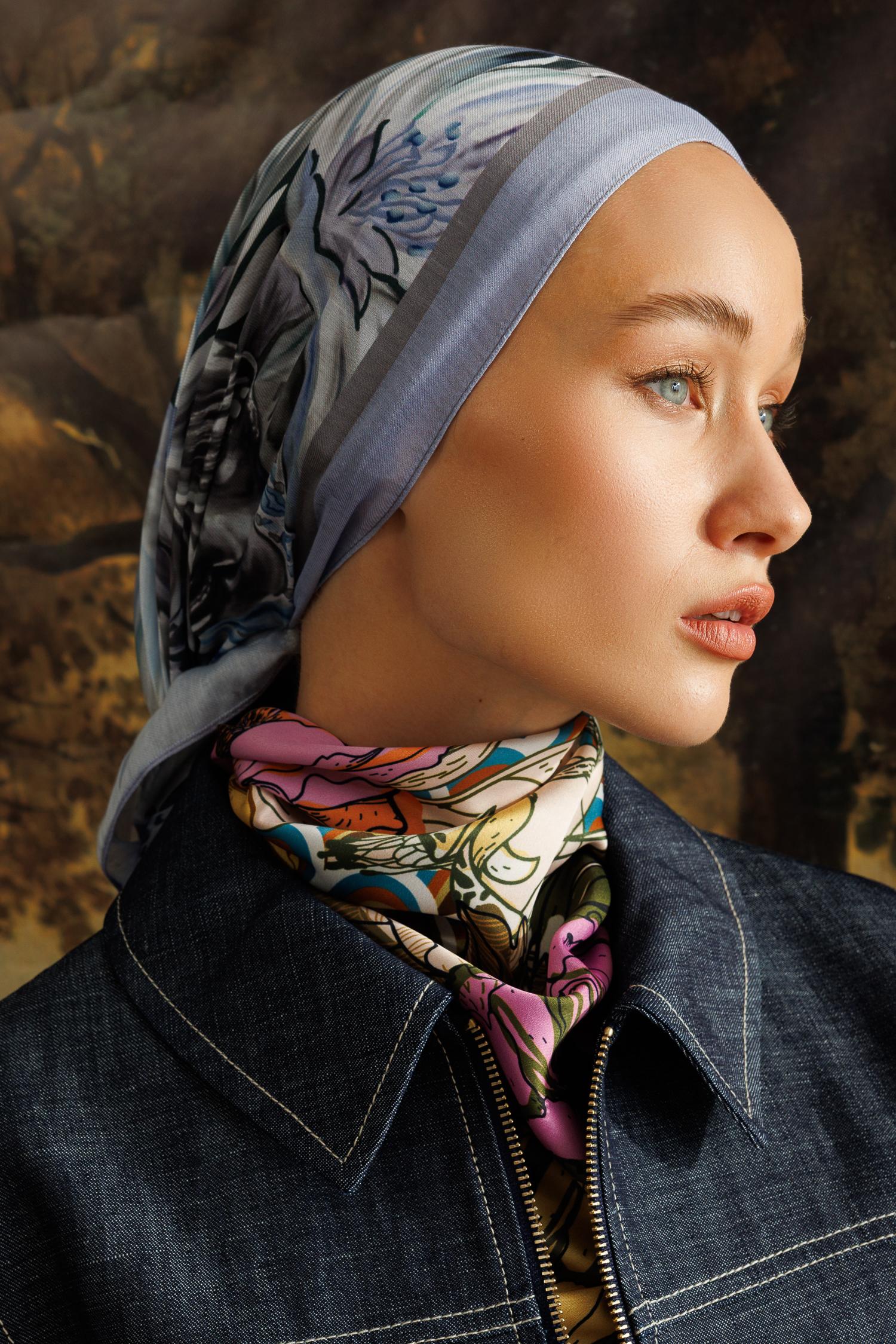 Larin Patterned Cotton Shawl - Ice Blue