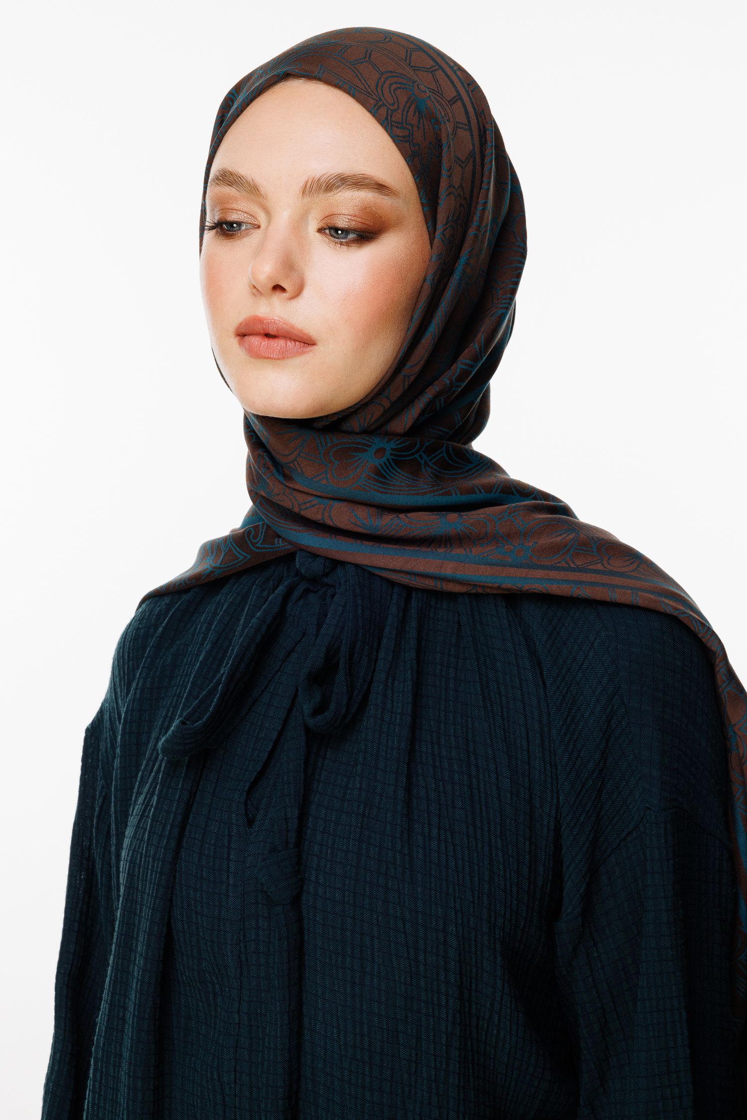 Lavin Pattern Double-Sided Shawl - Bitter Coffee-Petroleum Blue